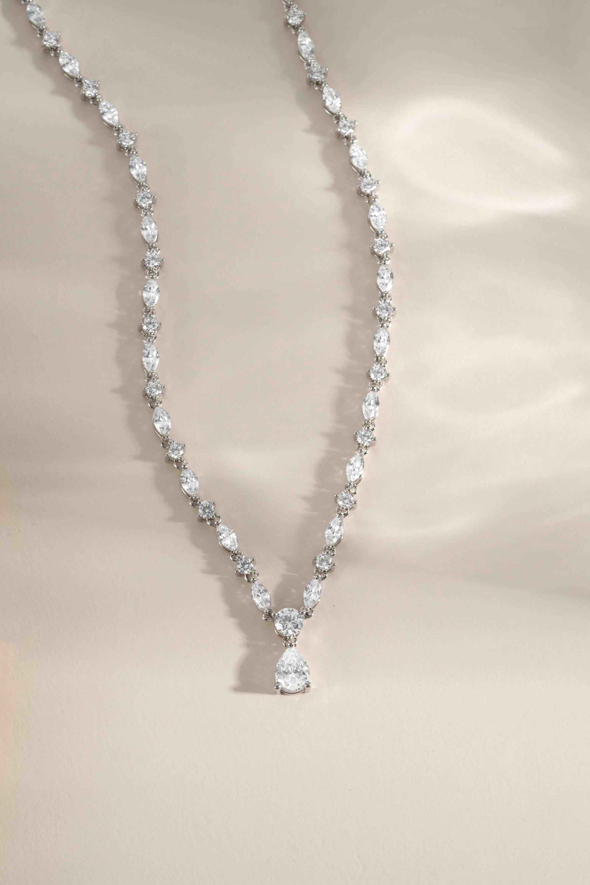 Diamond Tennis Necklace by Sami Jewels, Statement Necklace, Handmade Necklace, Diamond Pendant, Bridal Jewelry, CZ Necklace, Pear Cut Stone