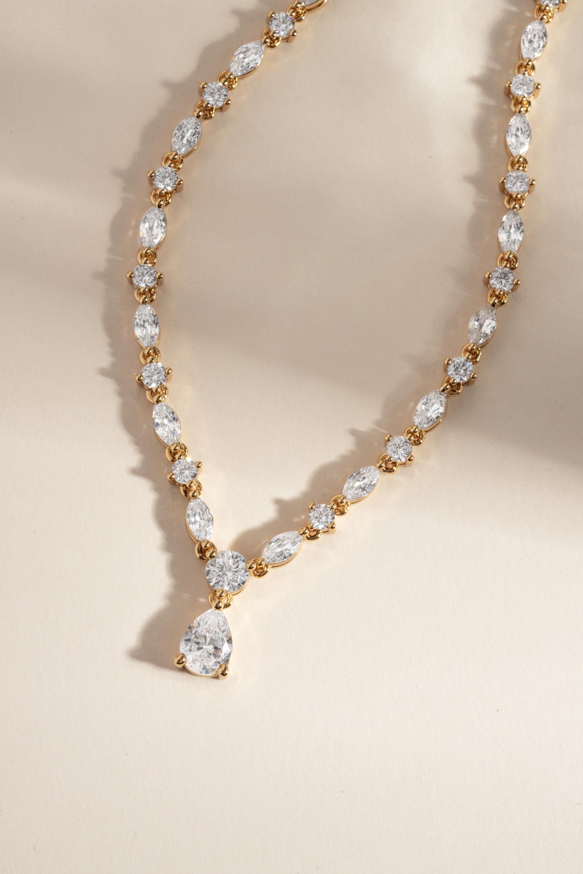 Diamond Tennis Necklace by Sami Jewels, Statement Necklace, Handmade Necklace, Diamond Pendant, Bridal Jewelry, CZ Necklace, Pear Cut Stone