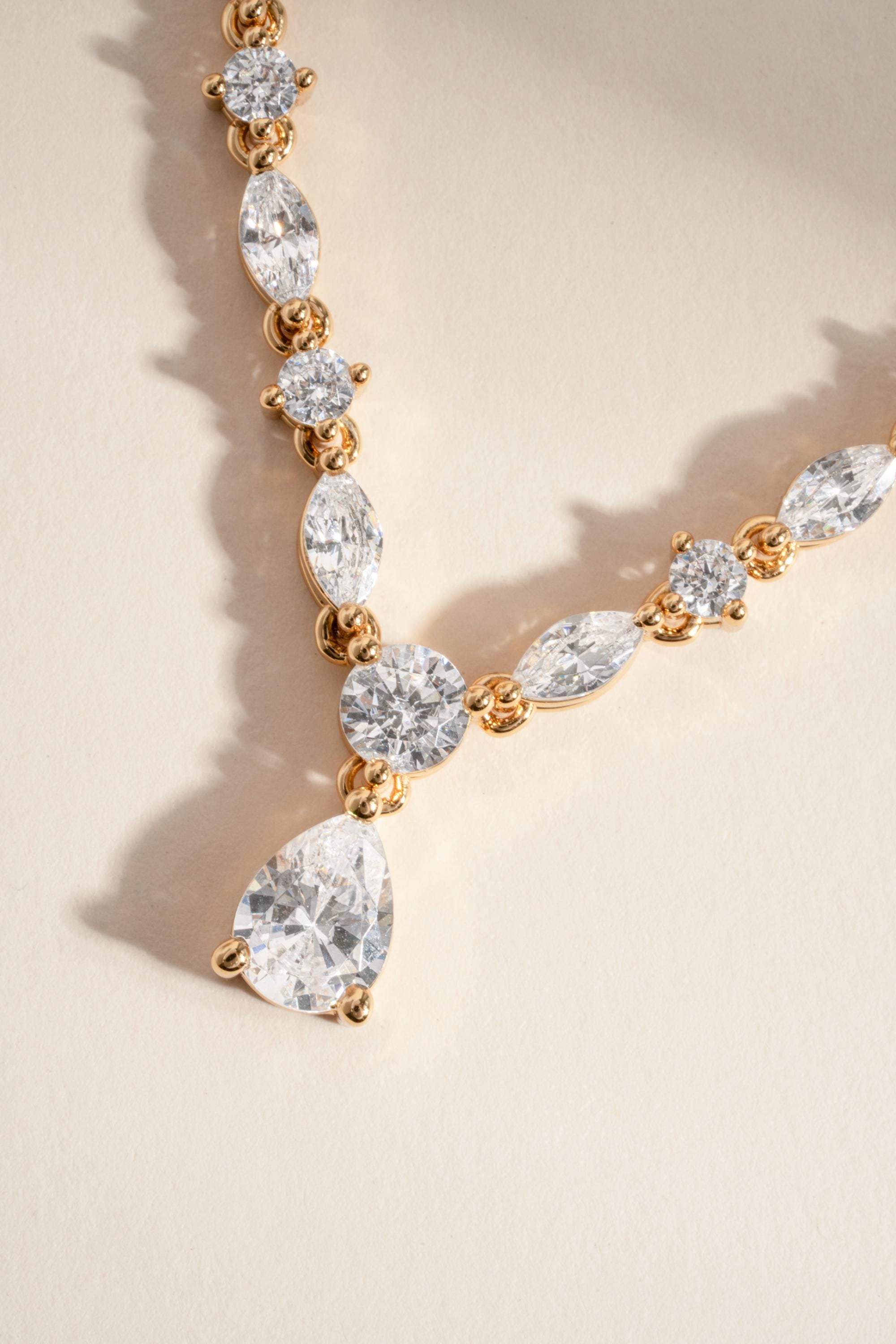 Diamond Tennis Necklace by Sami Jewels, Statement Necklace, Handmade Necklace, Diamond Pendant, Bridal Jewelry, CZ Necklace, Pear Cut Stone