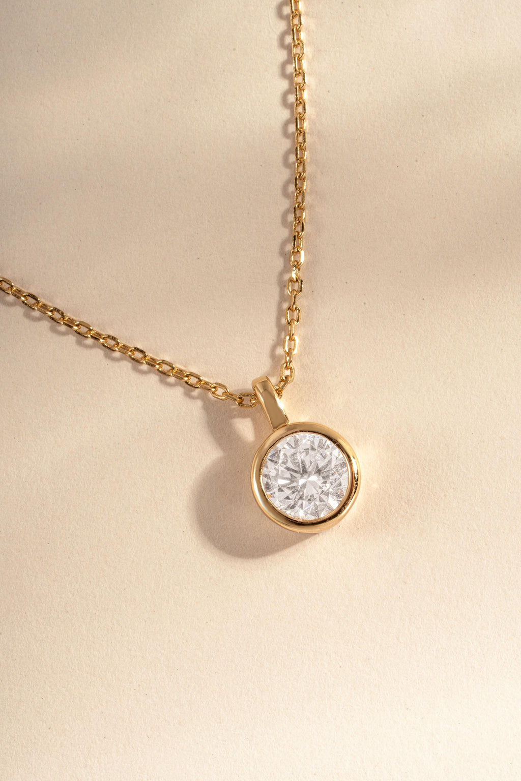 Round Bezel Diamond Necklace, Adjustable Chain for Layering or Everyday Wear, Minimalist Design