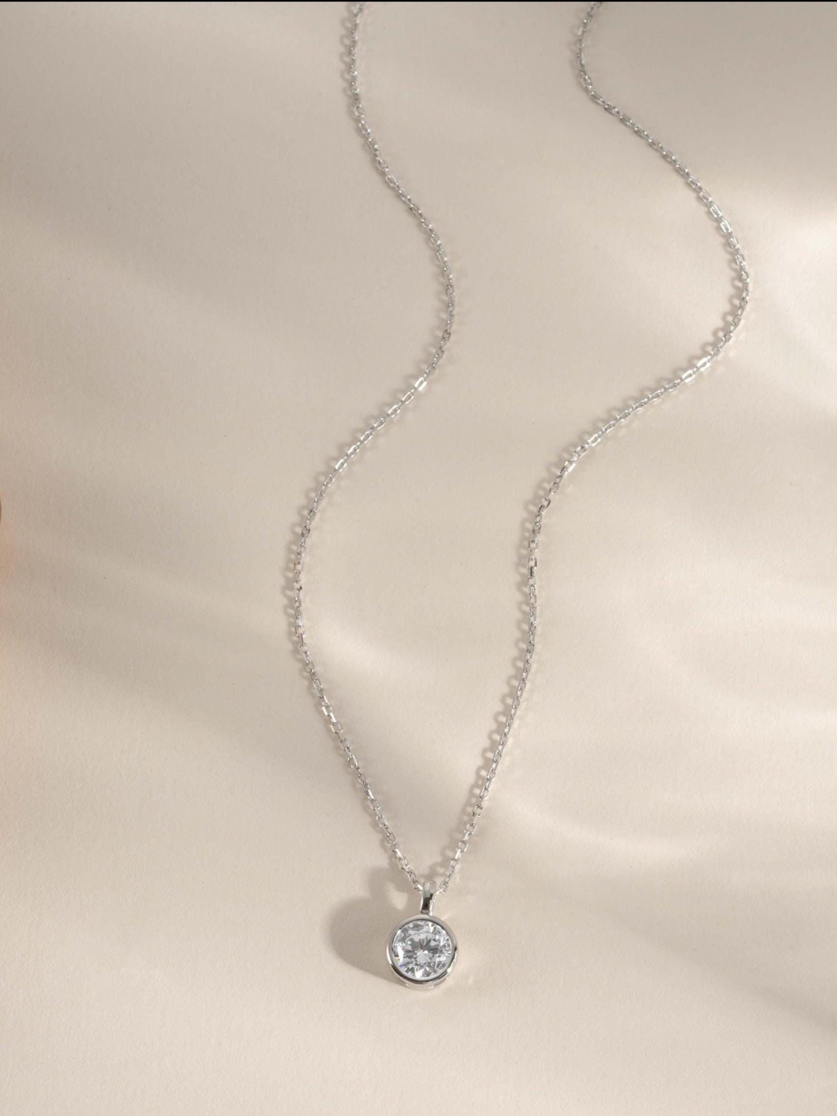 Round Bezel Diamond Necklace, Adjustable Chain for Layering or Everyday Wear, Minimalist Design