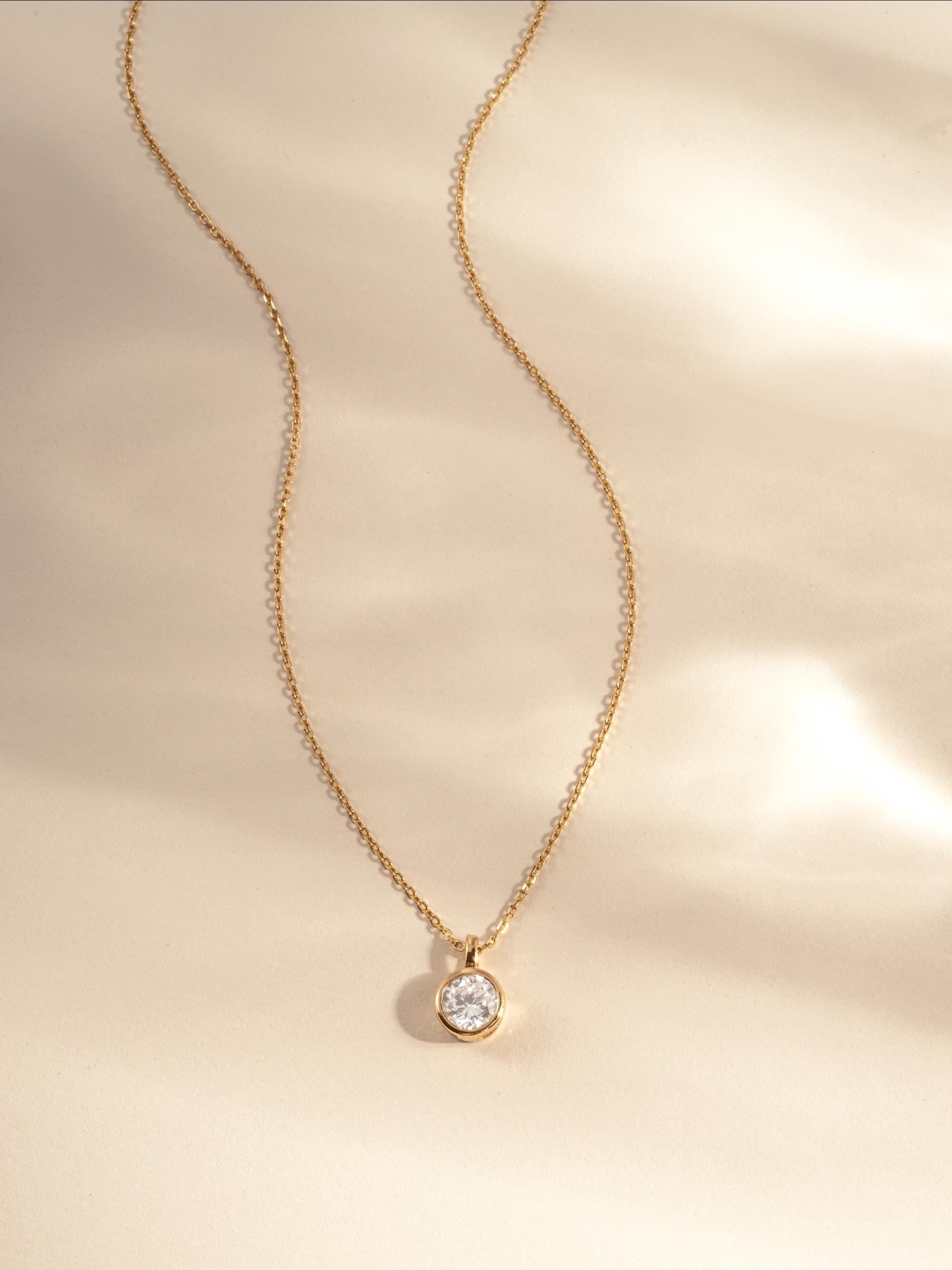 Round Bezel Diamond Necklace, Adjustable Chain for Layering or Everyday Wear, Minimalist Design
