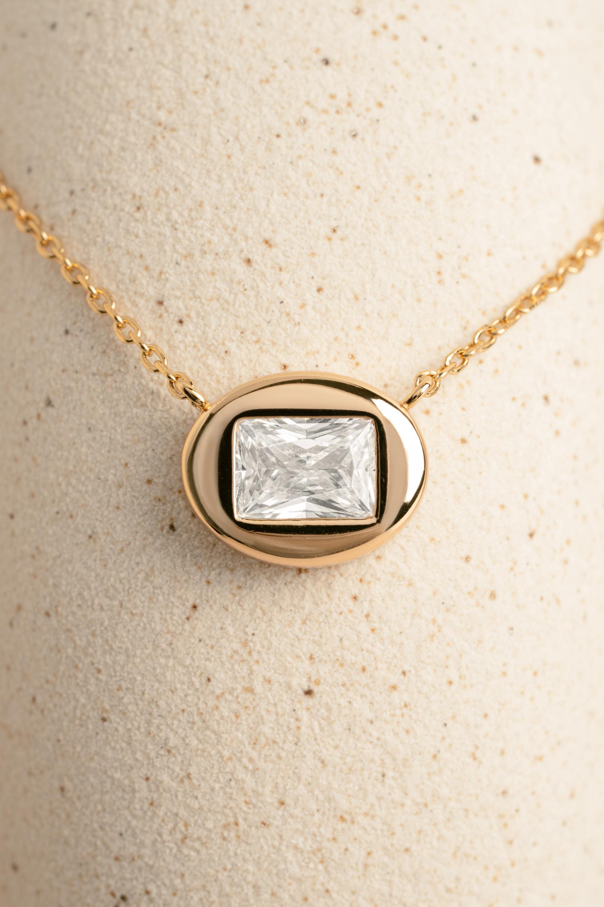 Bubble Bezel Baguette Necklace with Adjustable Chain by Sami Jewels