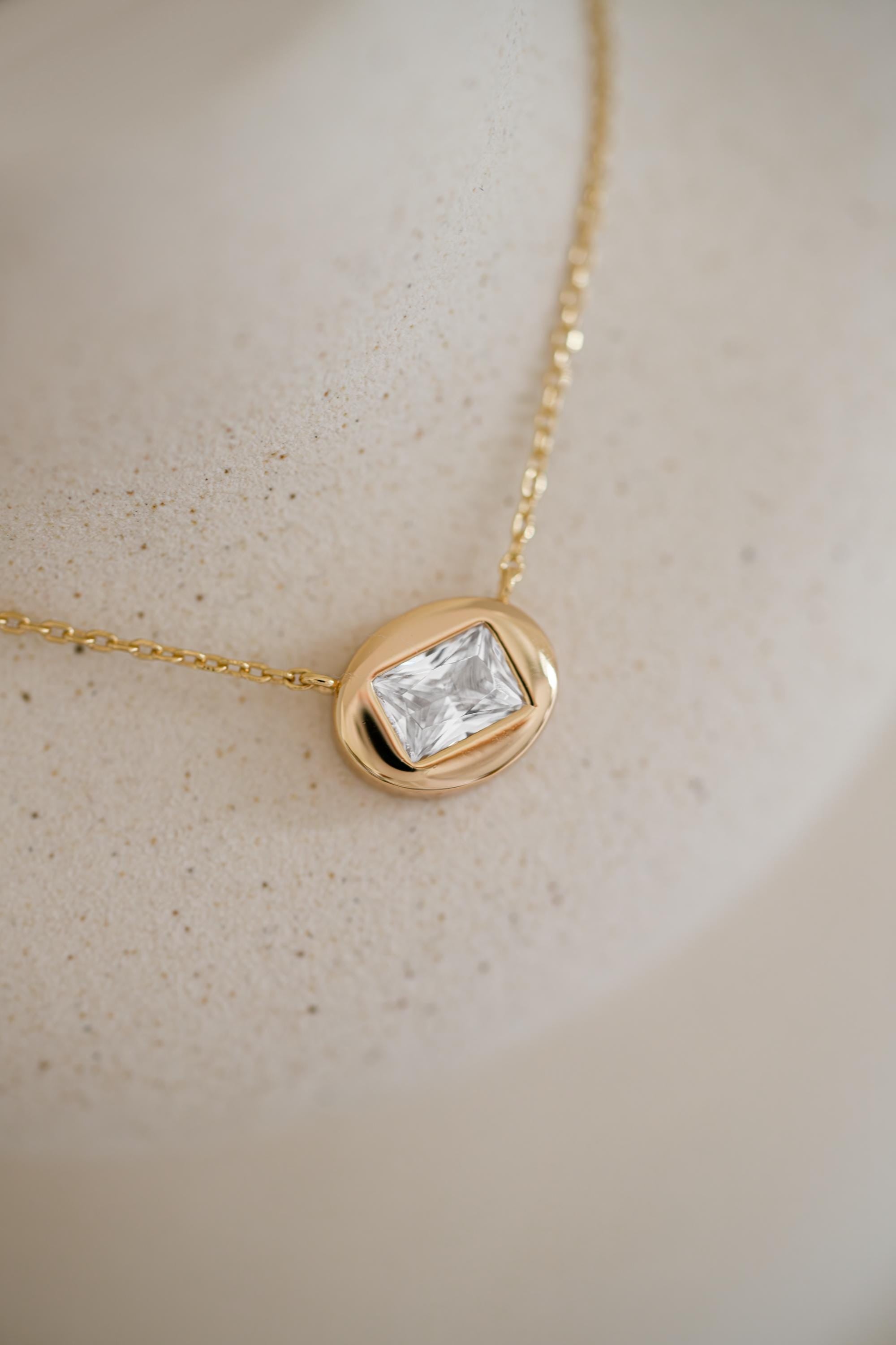 Bubble Bezel Baguette Necklace with Adjustable Chain by Sami Jewels