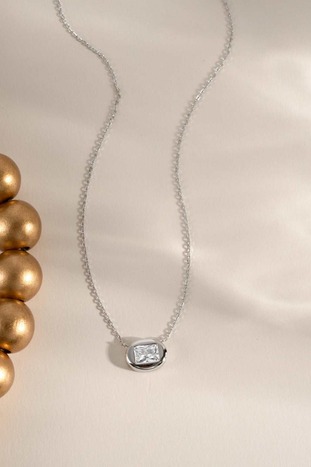 Bubble Bezel Baguette Necklace with Adjustable Chain by Sami Jewels