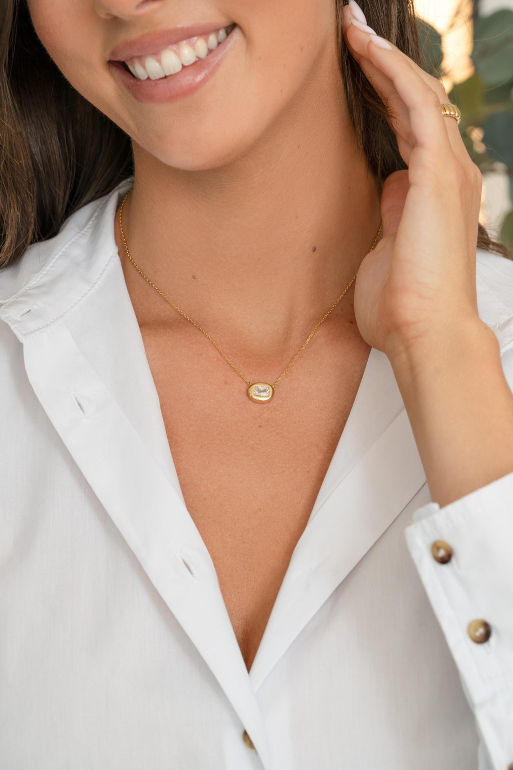 Bubble Bezel Baguette Necklace with Adjustable Chain by Sami Jewels