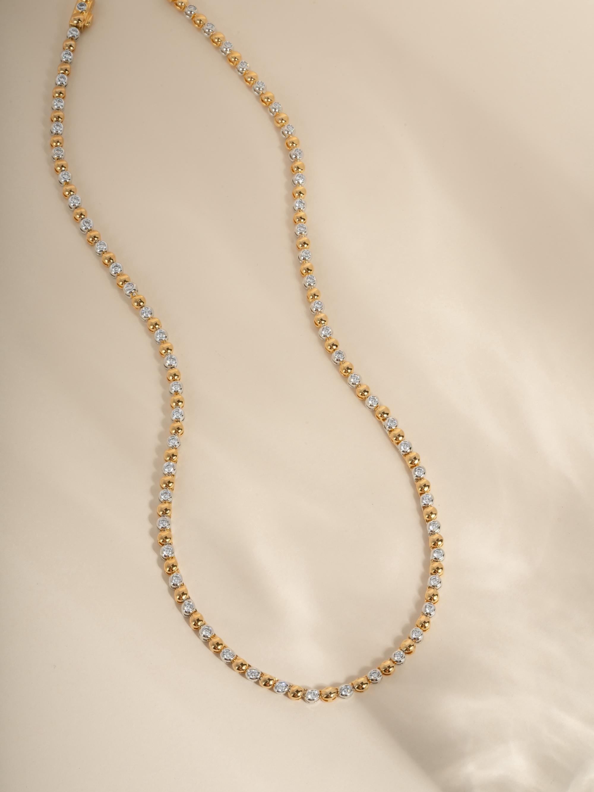 Mixed Metal Tennis Necklace by Sami Jewels, Two Tone Beaded Necklace, Statement Necklace, Diamond Tennis Necklace, Collar Necklace