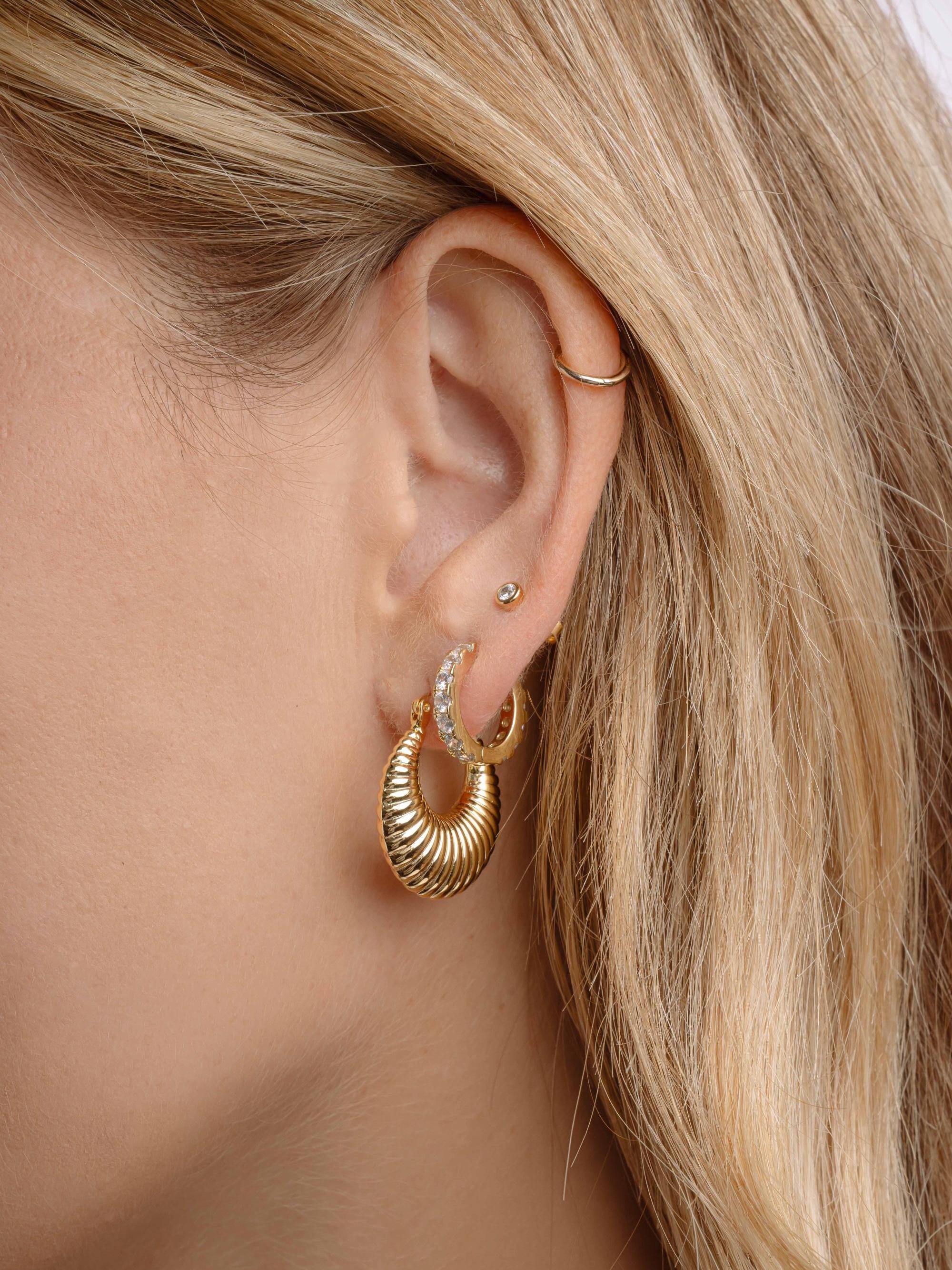 Chunky Ribbed Hoop Earrings by Sami Jewels, Vintage Earrings, Statement Earrings, Trendy Hoops, Dome Hoop Earrings