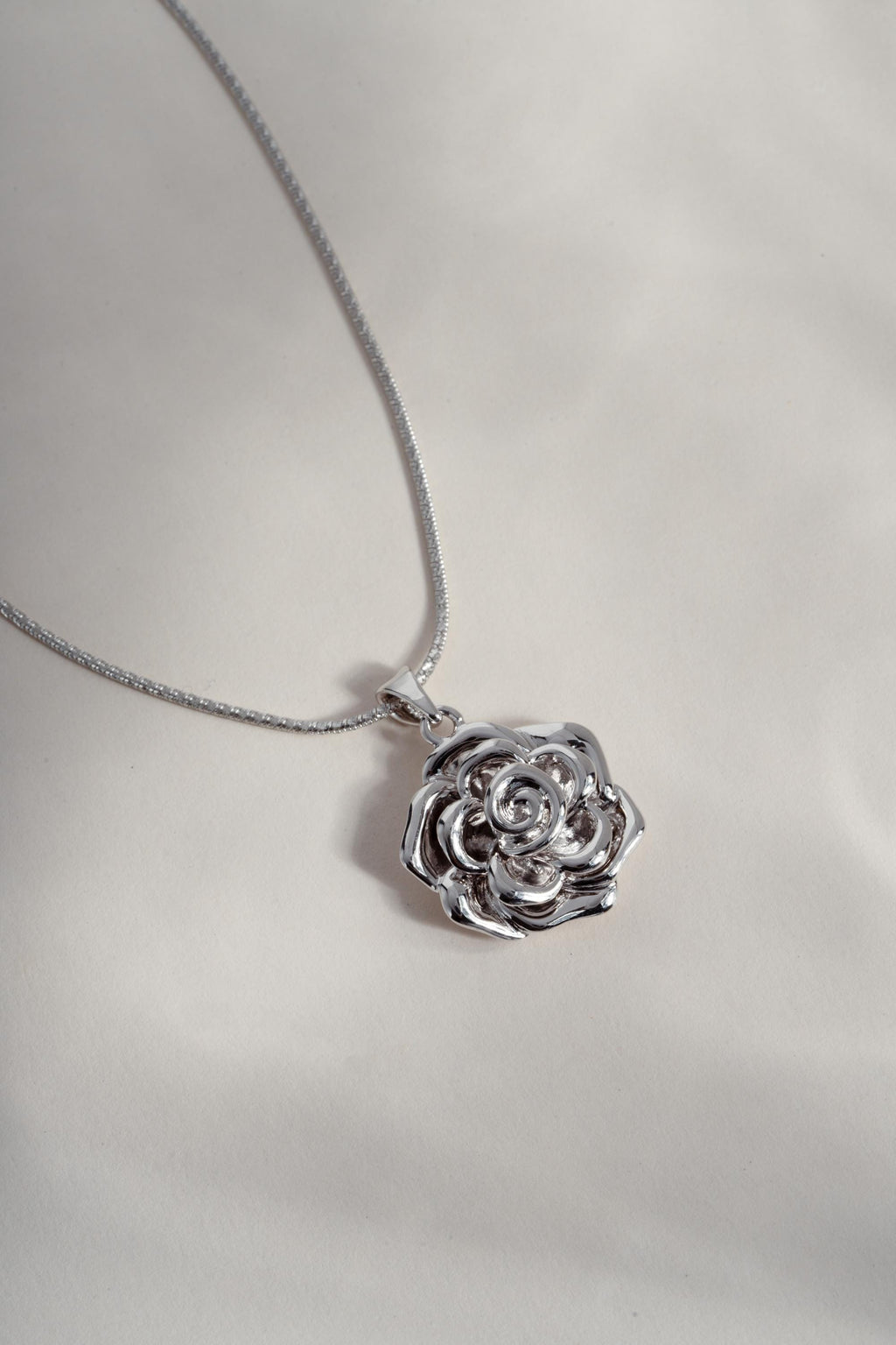 Rose Flower Necklace on a Rounded Box Chain, 22" Adjustable Chain Perfect for Layering