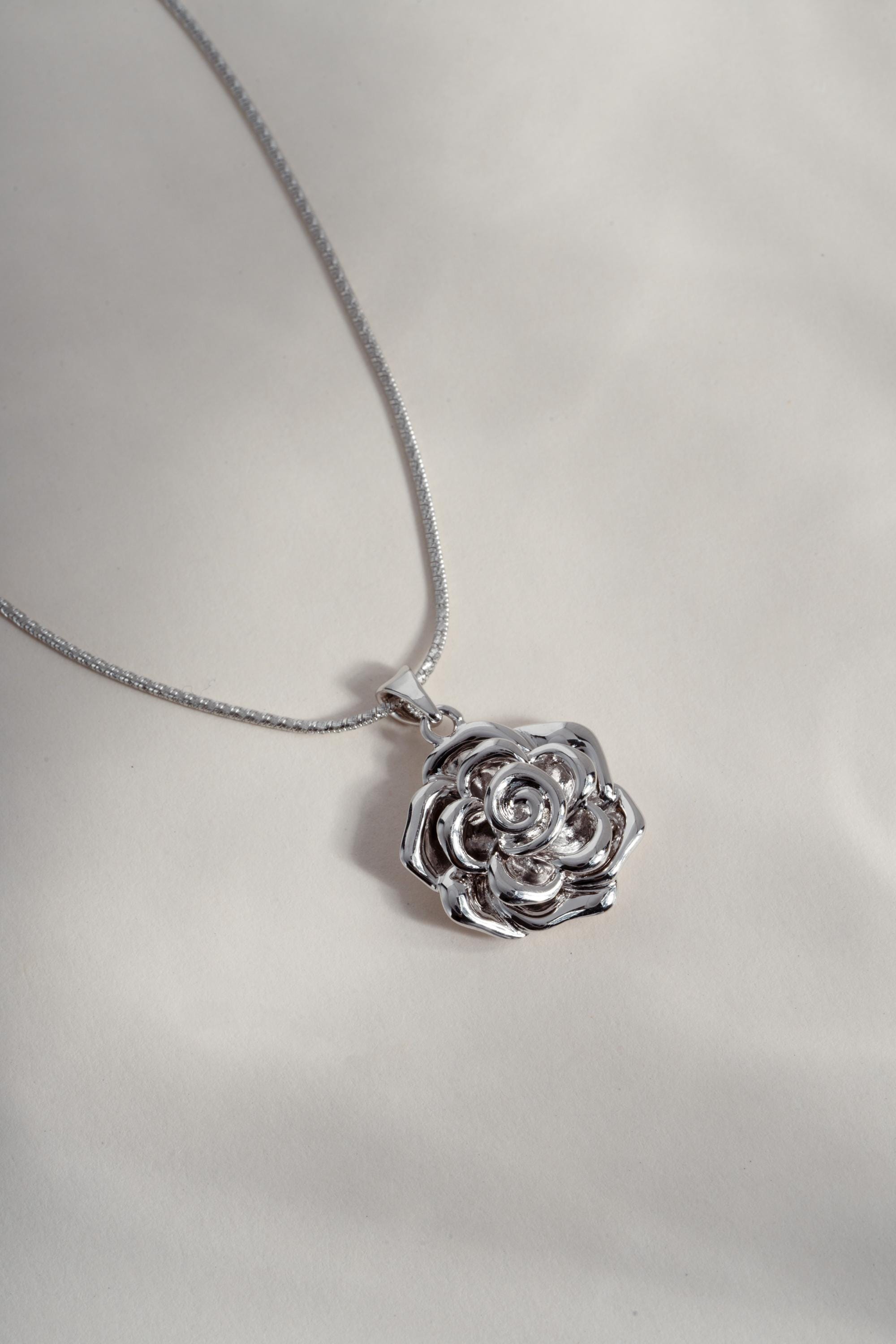 Rose Flower Necklace on a Rounded Box Chain, 22" Adjustable Chain Perfect for Layering