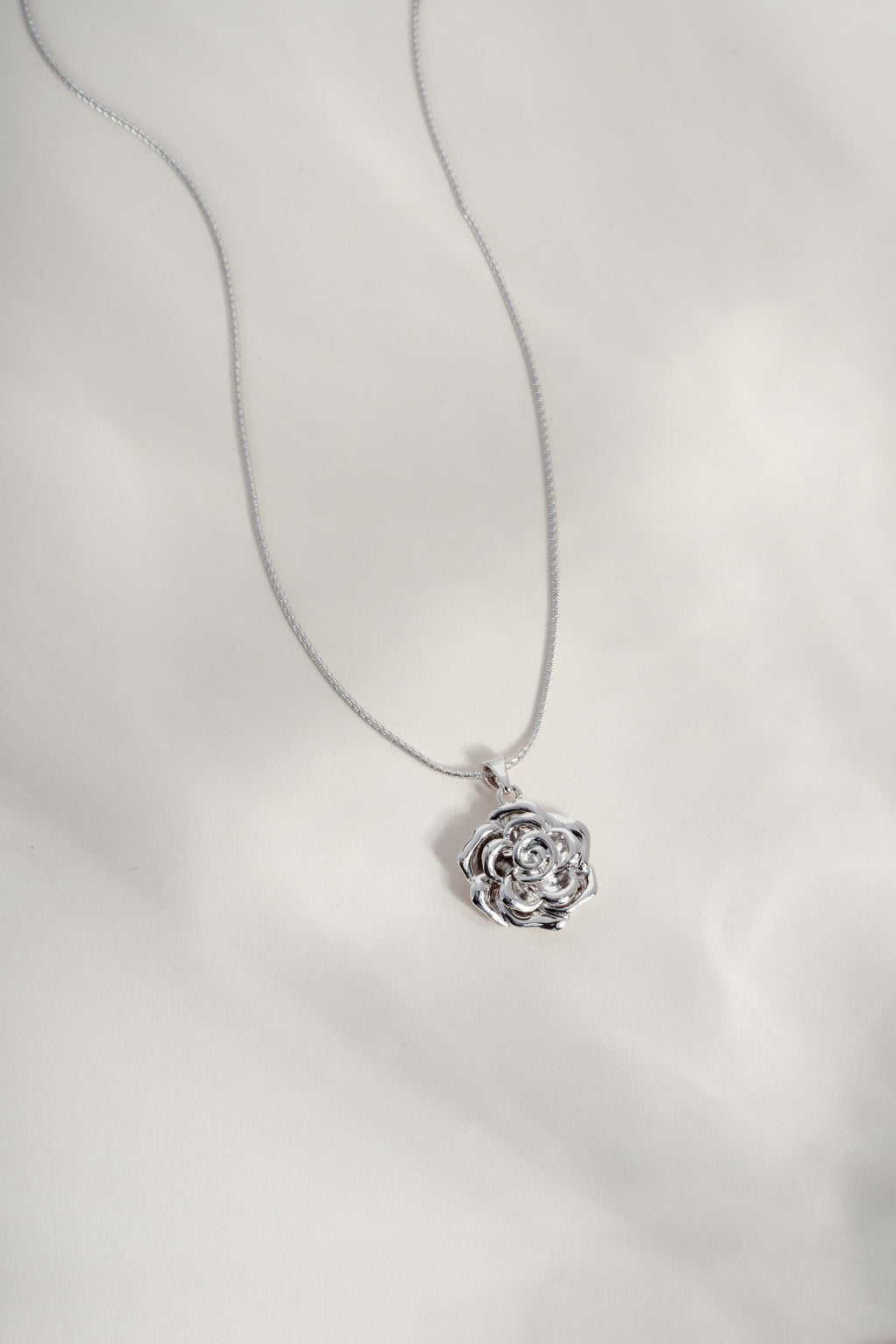 Rose Flower Necklace on a Rounded Box Chain, 22" Adjustable Chain Perfect for Layering