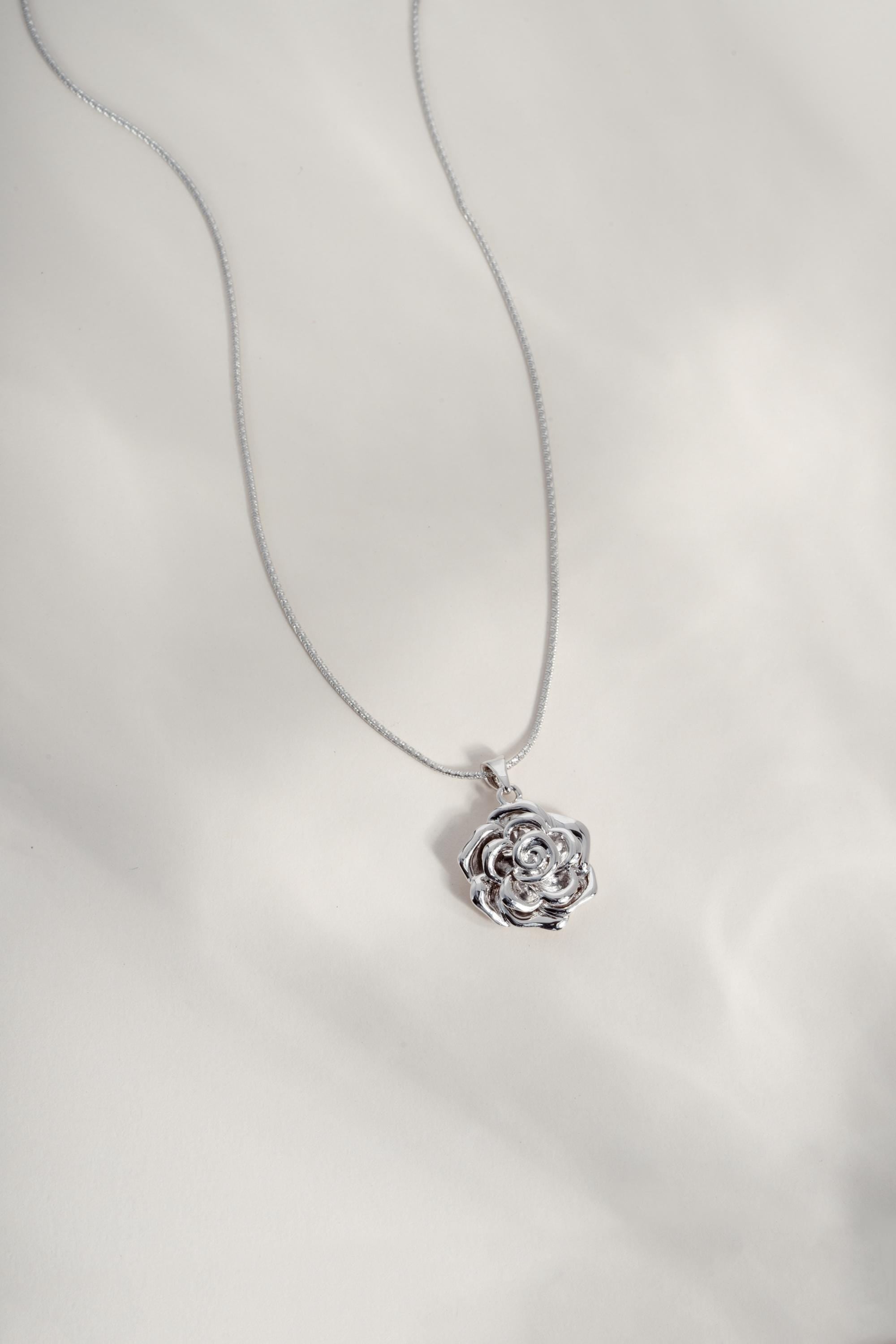 Rose Flower Necklace on a Rounded Box Chain, 22" Adjustable Chain Perfect for Layering