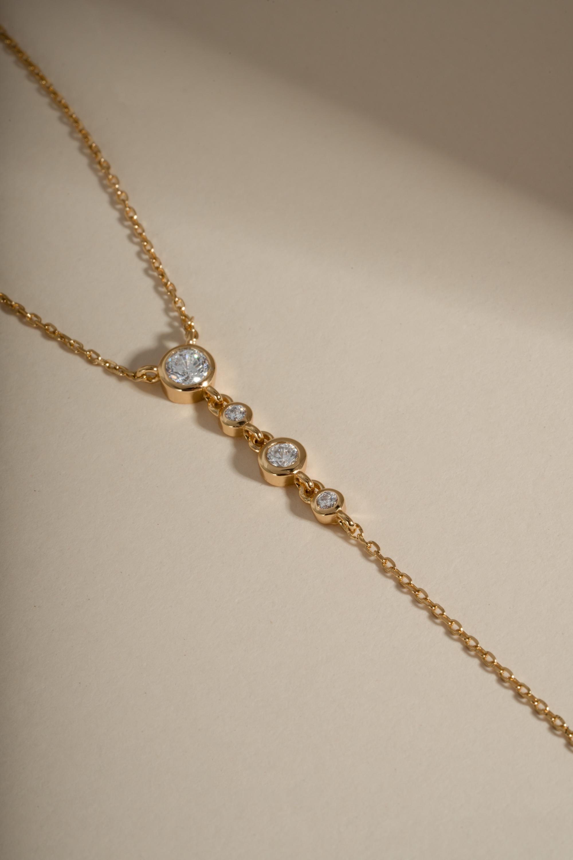 Bezel Set Lariat Necklace by Sami Jewels, Long Dainty Necklace, Minimalist Y Necklace, Adjustable Y Necklace