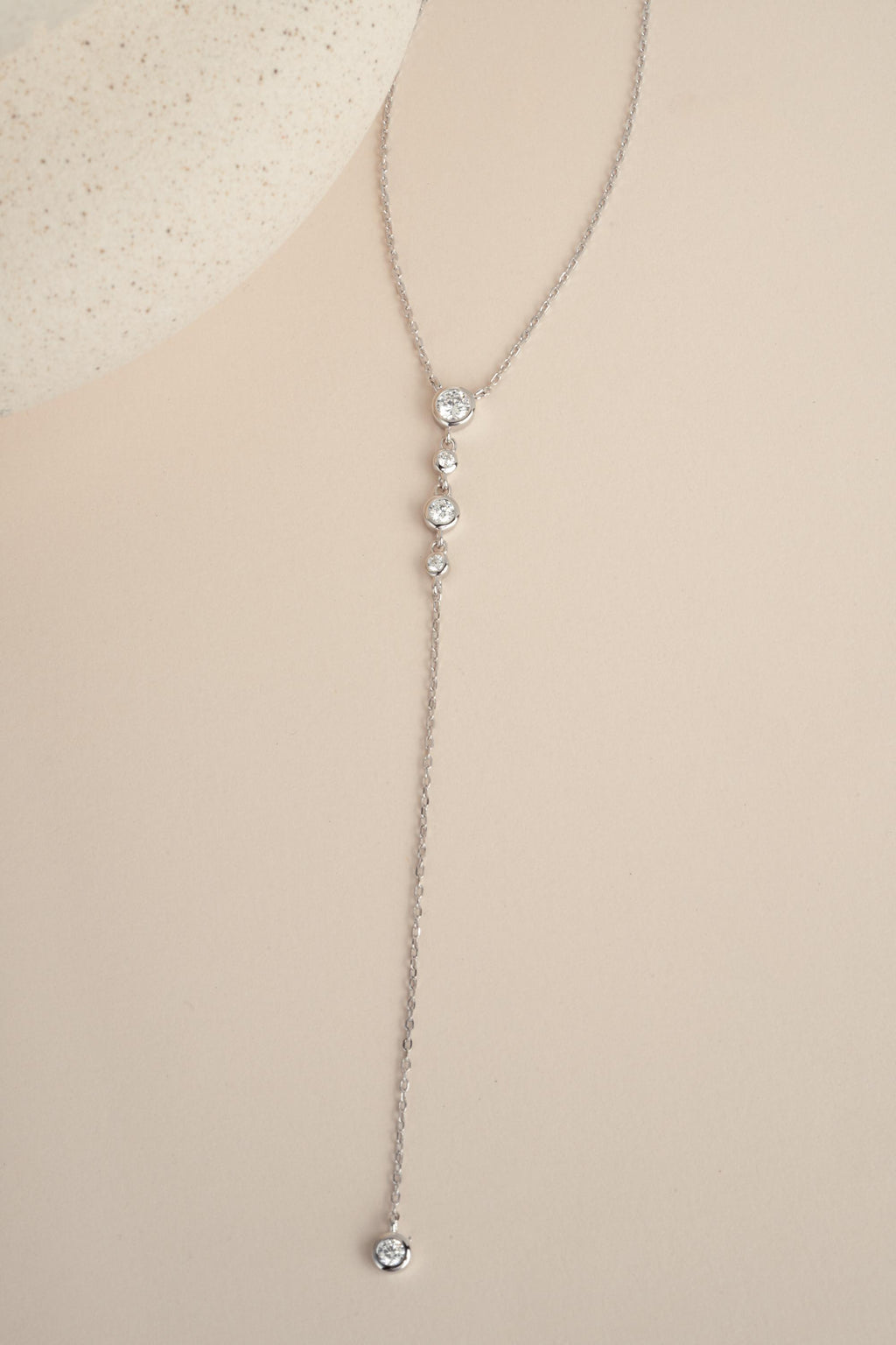 Bezel Set Lariat Necklace by Sami Jewels, Long Dainty Drop Necklace, Minimalist Y Necklace, Adjustable Y Necklace, Bridal Necklace