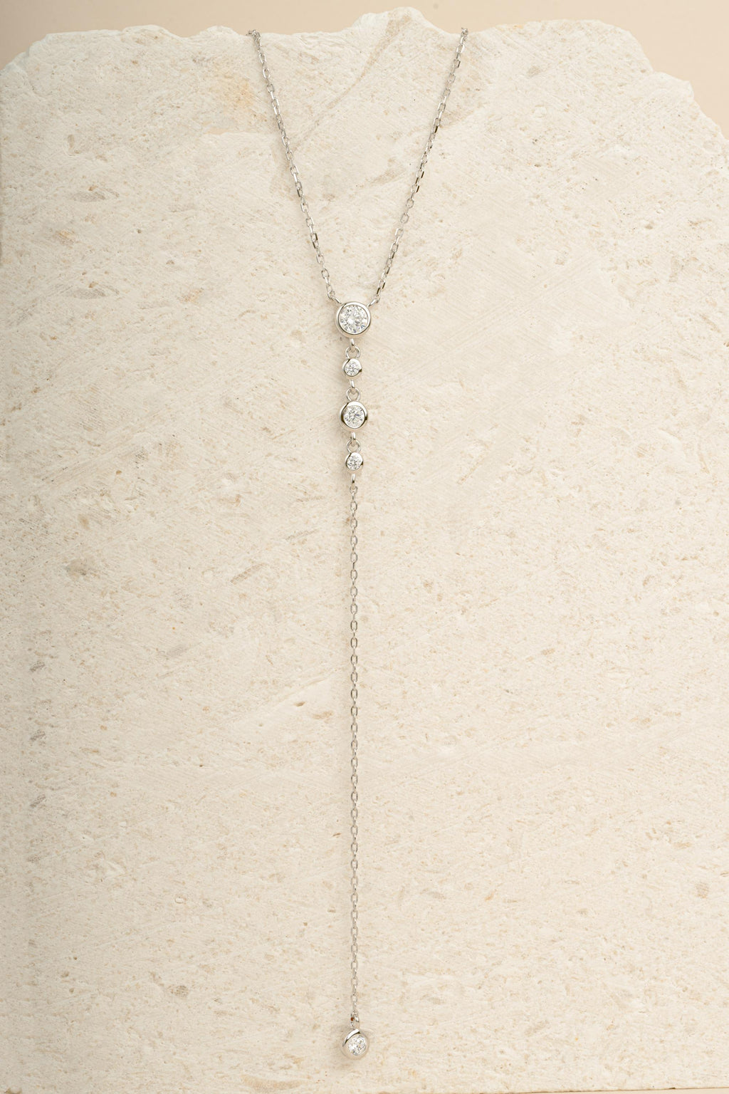 Bezel Set Lariat Necklace by Sami Jewels, Long Dainty Necklace, Minimalist Y Necklace, Adjustable Y Necklace