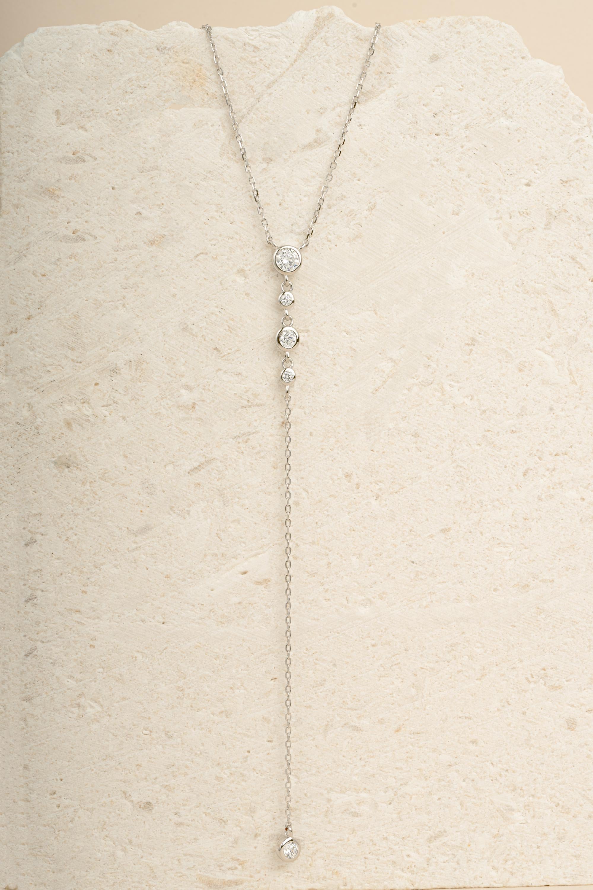 Bezel Set Lariat Necklace by Sami Jewels, Long Dainty Necklace, Minimalist Y Necklace, Adjustable Y Necklace