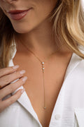 Bezel Set Lariat Necklace by Sami Jewels, Long Dainty Necklace, Minimalist Y Necklace, Adjustable Y Necklace