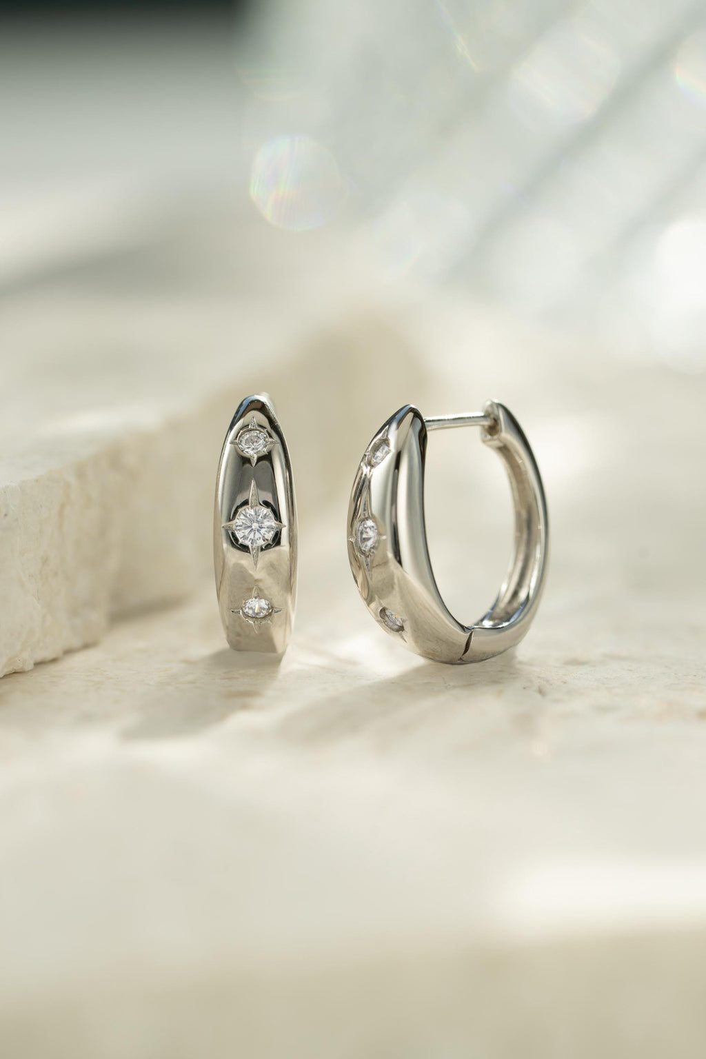 Starburst Huggie Hoop Earring, Celestial Earrings, Huggie Hoops, Thick Hoop Earrings, Starburst Earrings