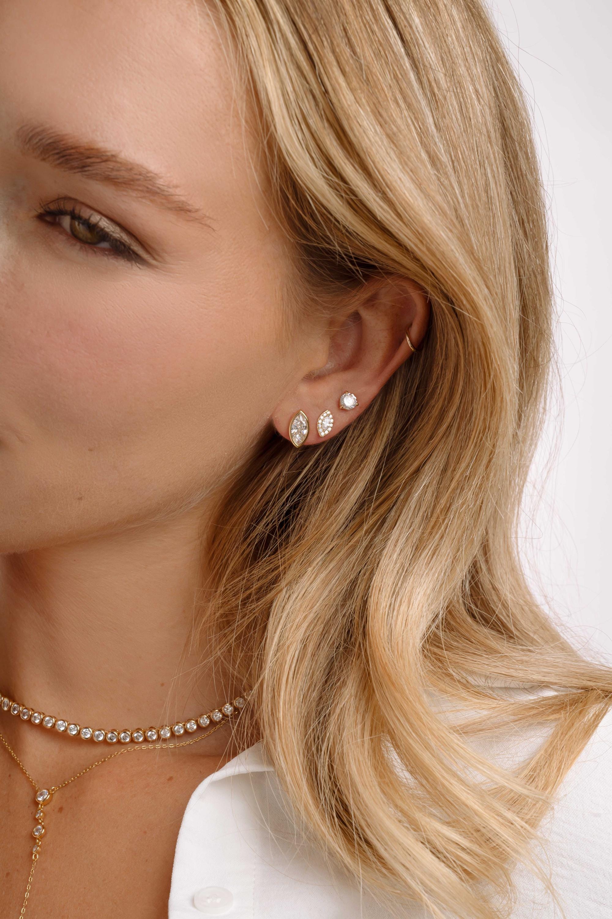 Marquise Bezel Stud Earrings by Sami Jewels, Statement Earrings, Stud Earrings, Vintage Earrings, Cubic Zirconia Earrings, Bridal Jewelry
