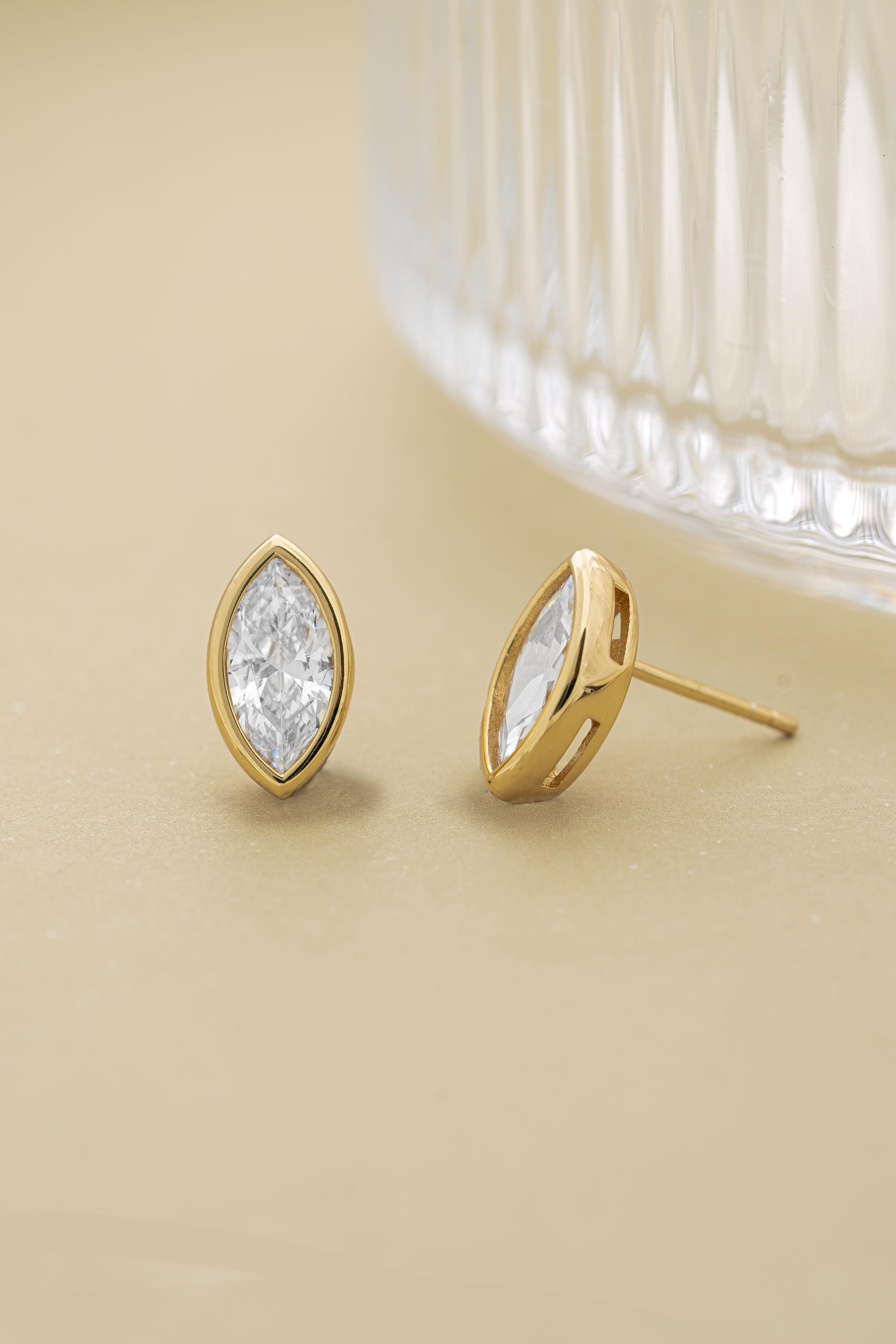 Marquise Bezel Stud Earrings by Sami Jewels, Statement Earrings, Stud Earrings, Vintage Earrings, Cubic Zirconia Earrings, Bridal Jewelry