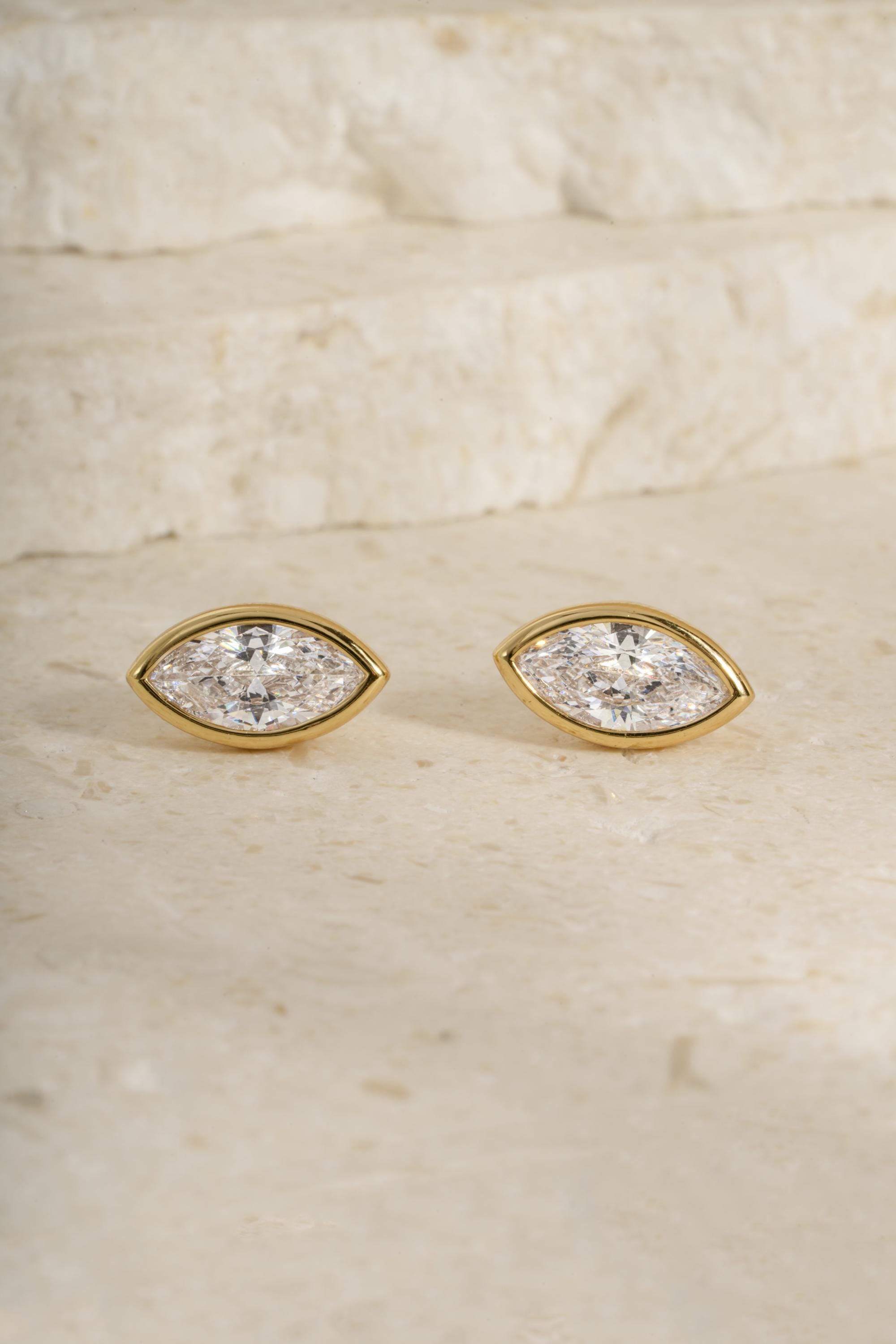 Marquise Bezel Stud Earrings by Sami Jewels, Statement Earrings, Stud Earrings, Vintage Earrings, Cubic Zirconia Earrings, Bridal Jewelry