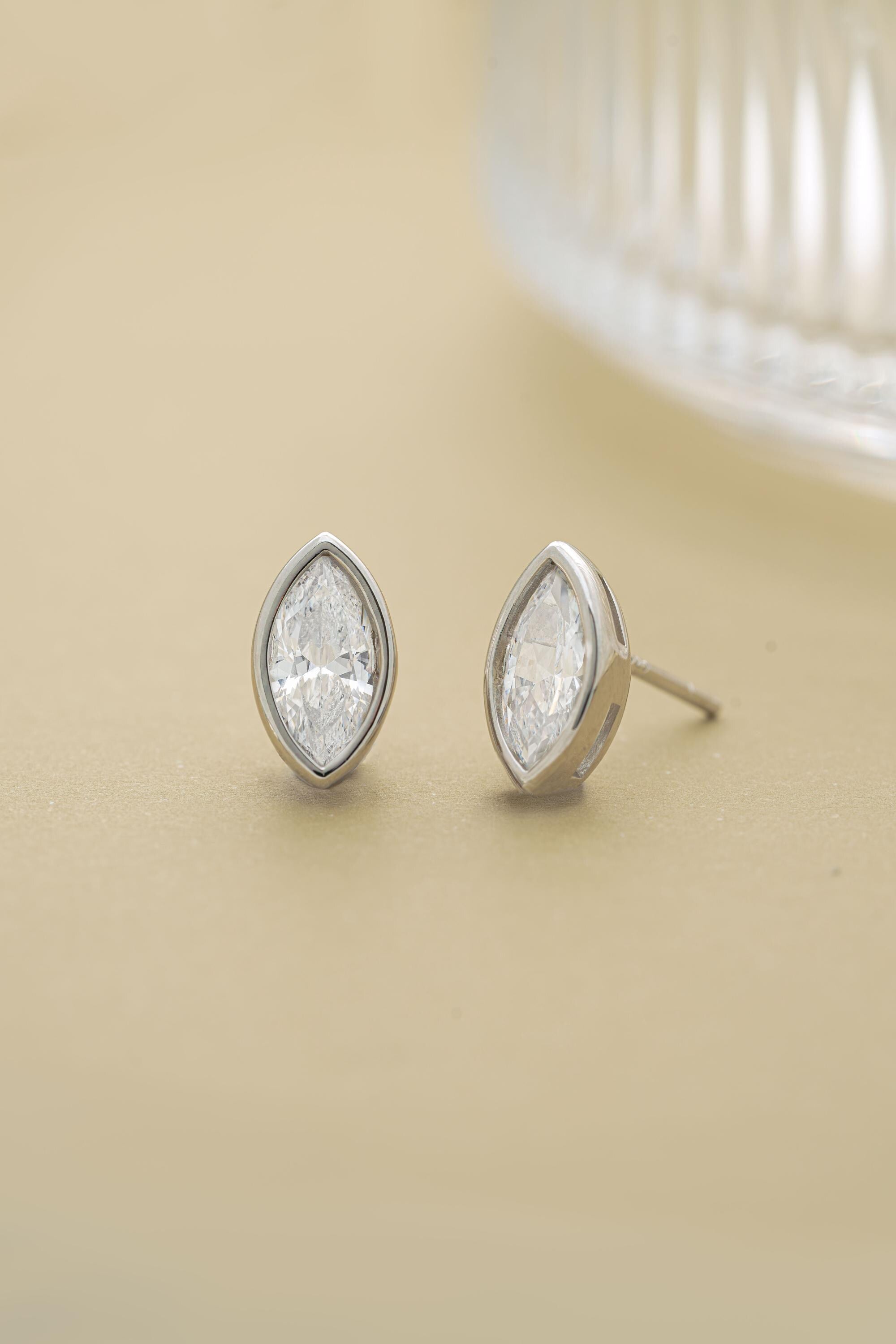 Marquise Bezel Stud Earrings by Sami Jewels, Statement Earrings, Stud Earrings, Vintage Earrings, Cubic Zirconia Earrings, Bridal Jewelry