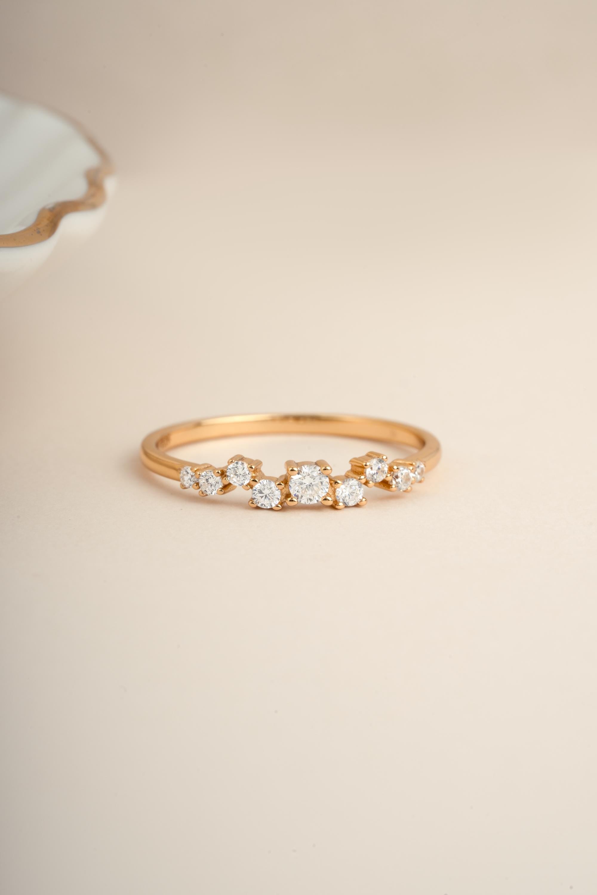 Multi-stone Cluster Ring by Sami Jewels, Diamond Ring, Stackable Rings, Promise Ring, Bridal Jewelry, Dainty Ring, Curved Ring, Unique Ring