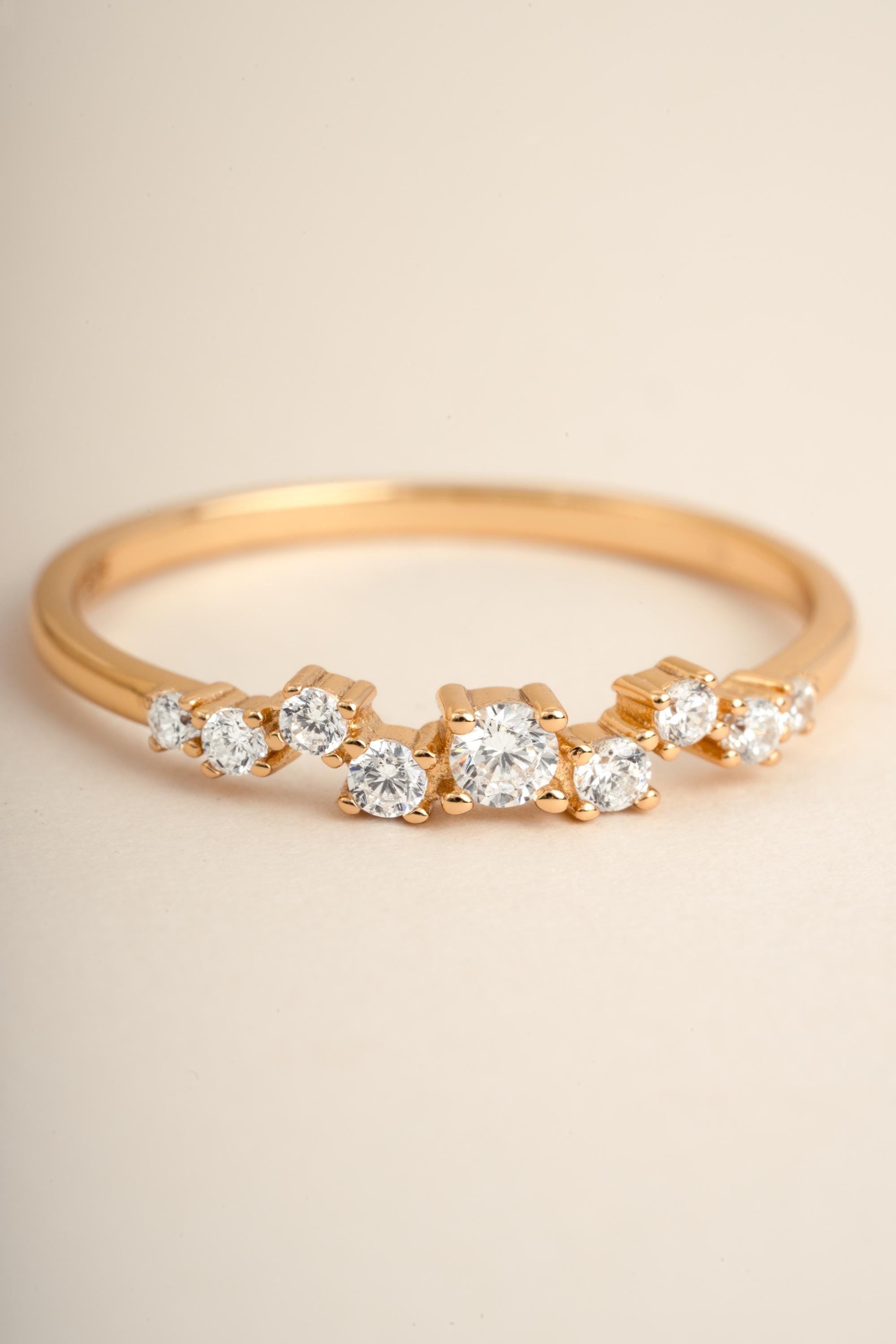 Multi-stone Cluster Ring by Sami Jewels, Diamond Ring, Stackable Rings, Promise Ring, Bridal Jewelry, Dainty Ring, Curved Ring, Unique Ring