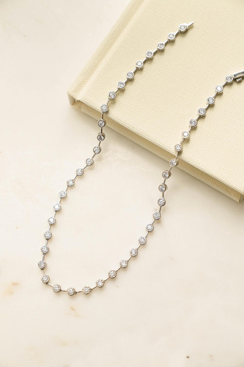 Bezel Set Tennis Necklace w CZ Stones, Station Diamond Necklace, Collar Necklace