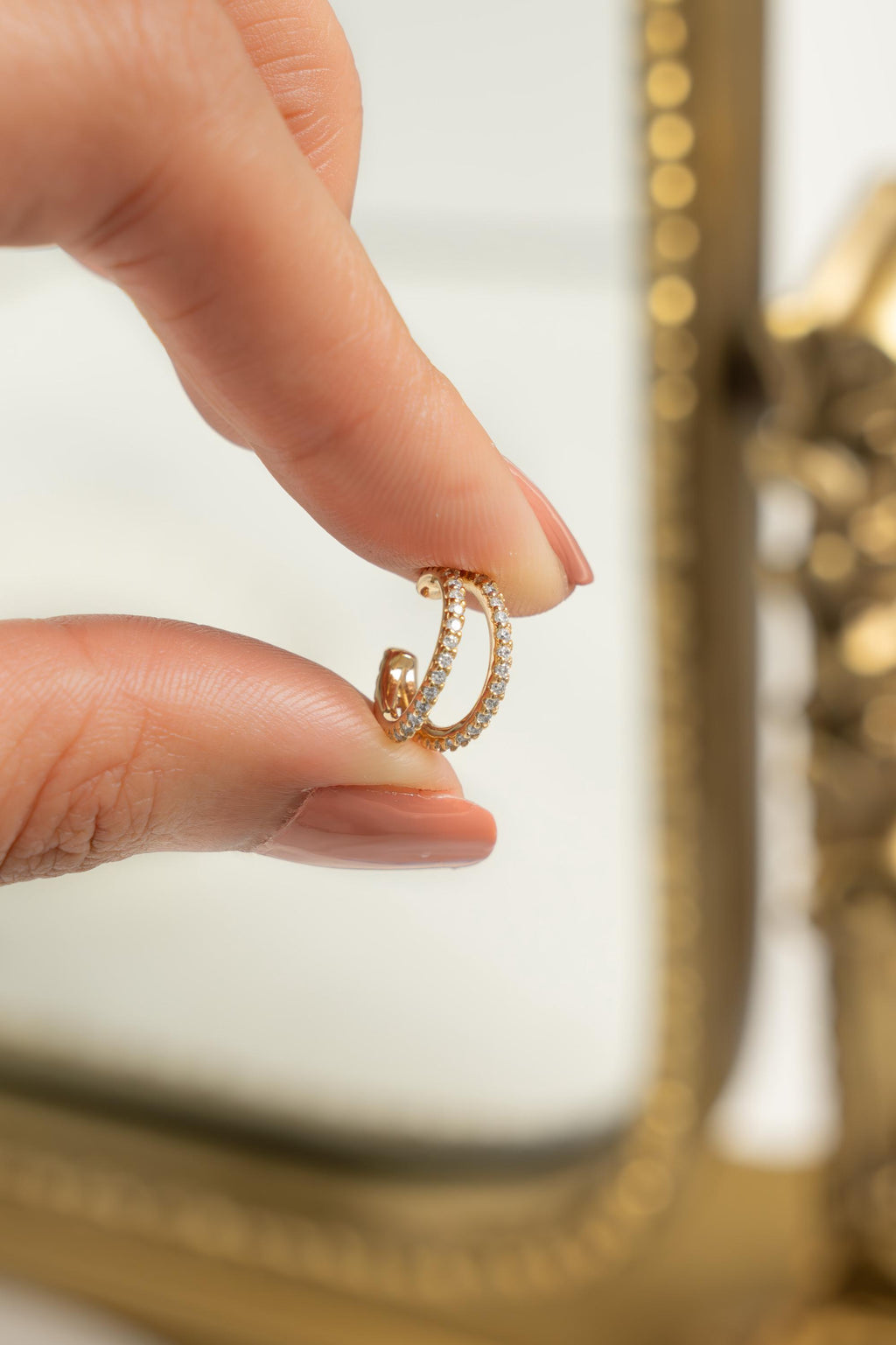 Dainty Double Row CZ Ear Cuff by Sami Jewels, No Piercing Earring Cuff, Minimalist Ear Wrap, Gold Cuff Earring, 14k Gold Plated Conch Hoop
