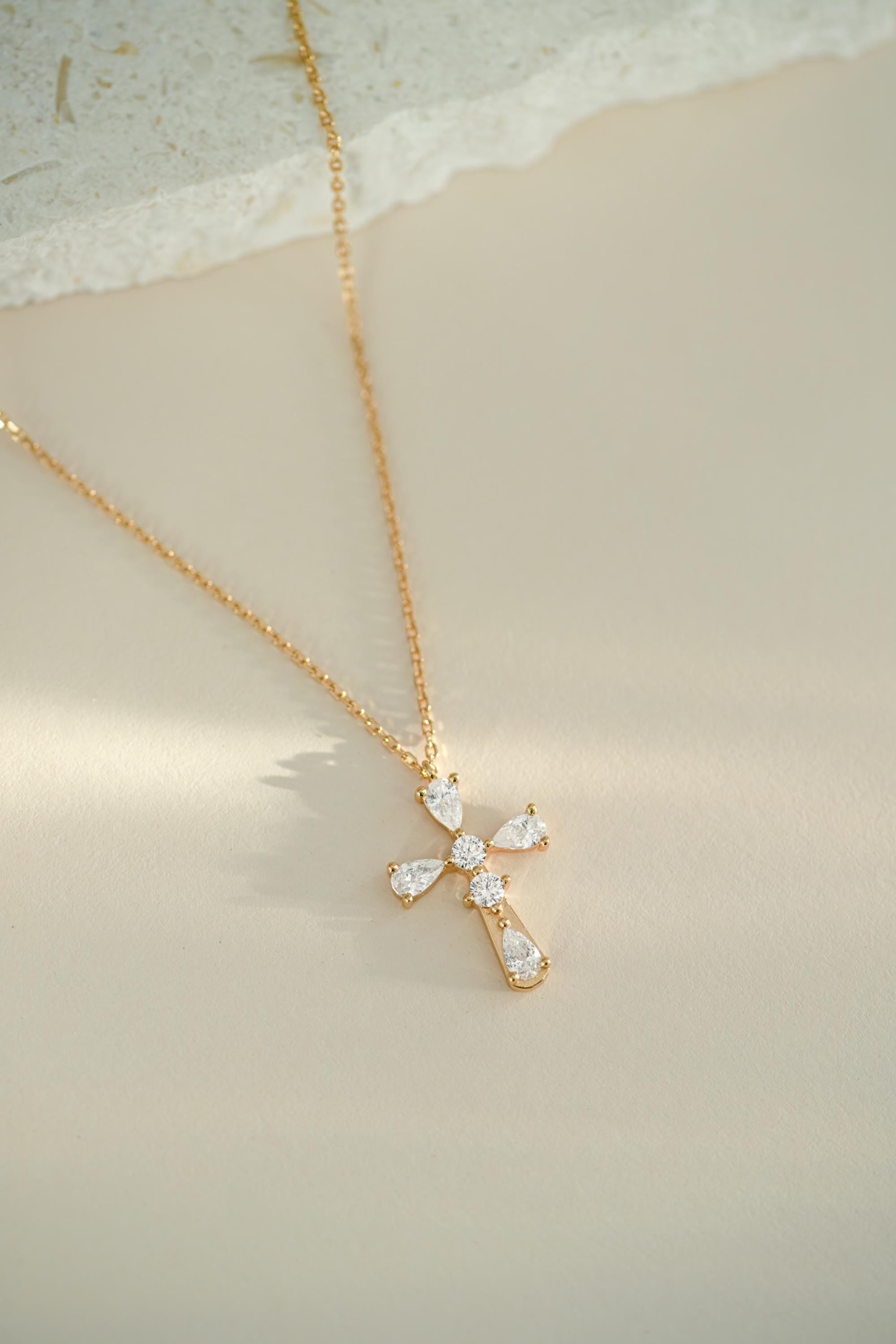 Cross Pendant Necklace, Religious Jewelry, Sterling Silver Cross Necklace with Cubic Zirconia Stones on an Adjustable Chain