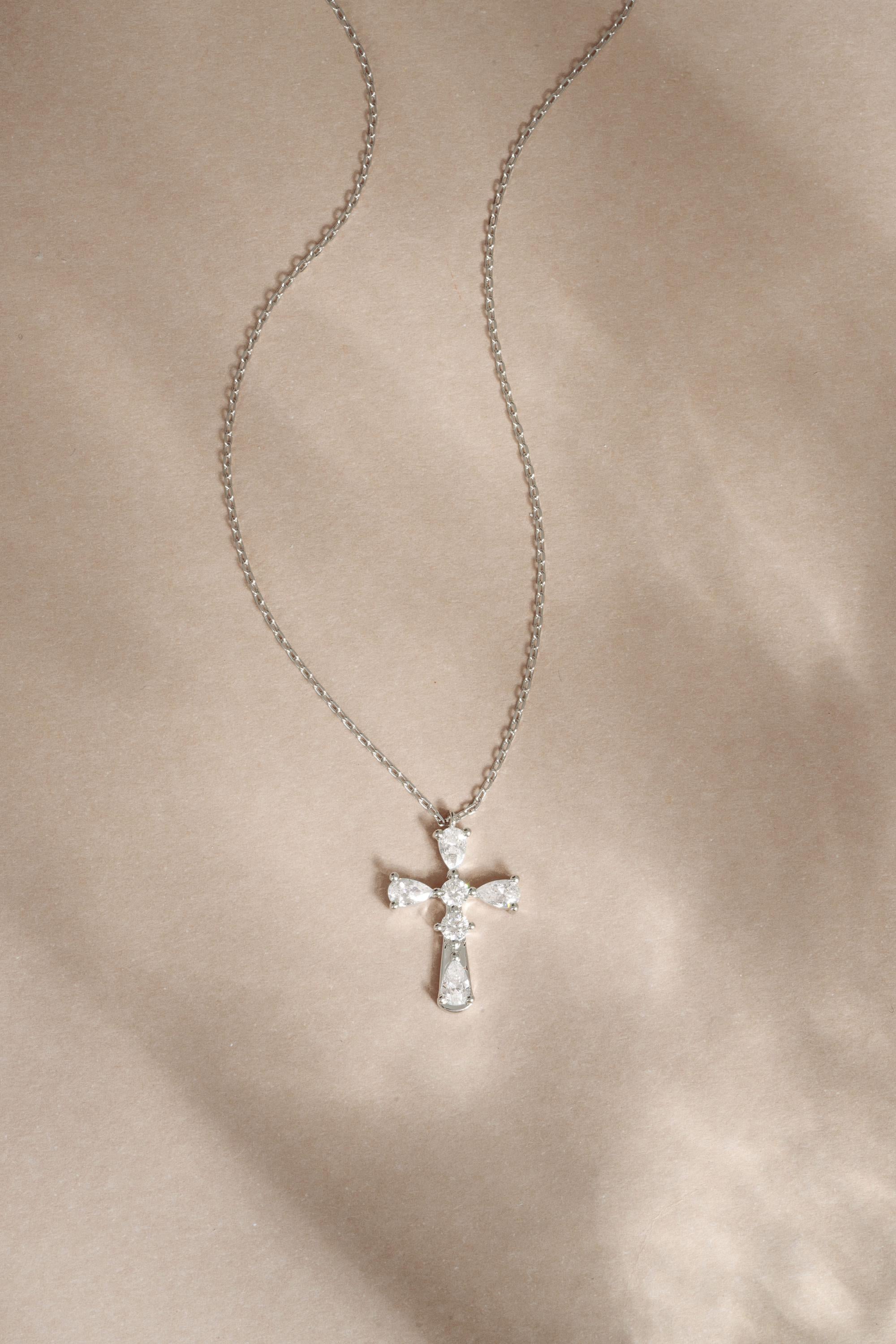 Cross Pendant Necklace, Religious Jewelry, Sterling Silver Cross Necklace with Cubic Zirconia Stones on an Adjustable Chain