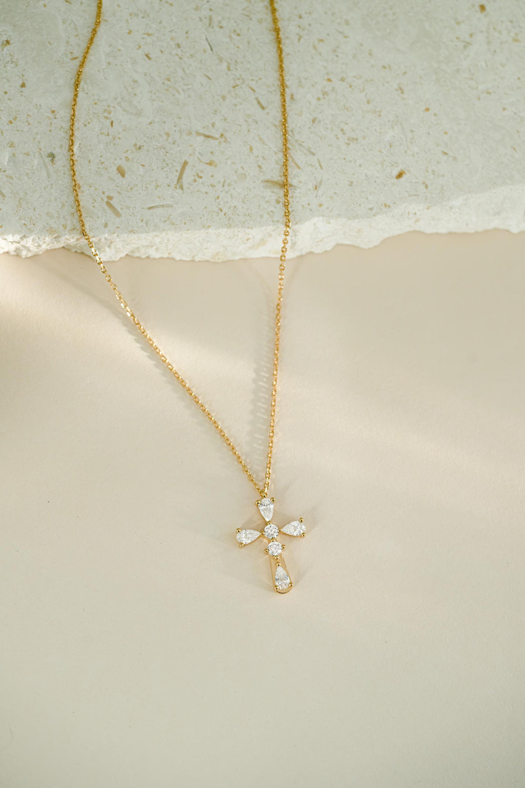 Cross Pendant Necklace, Religious Jewelry, Sterling Silver Cross Necklace with Cubic Zirconia Stones on an Adjustable Chain