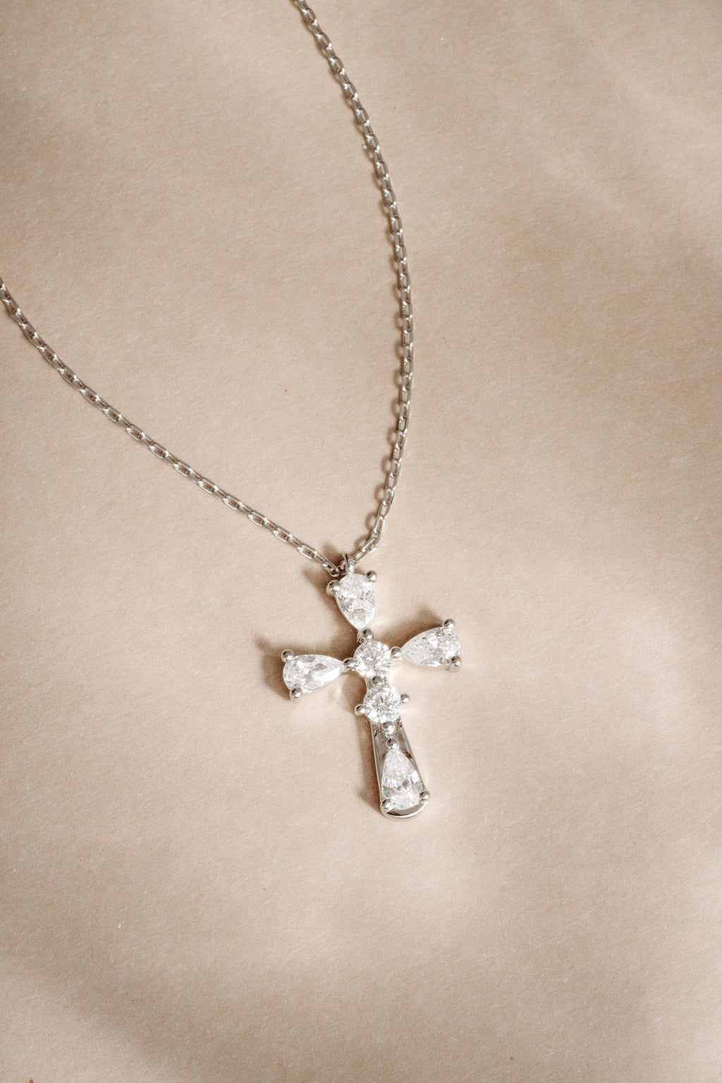 Cross Pendant Necklace, Religious Jewelry, Sterling Silver Cross Necklace with Cubic Zirconia Stones on an Adjustable Chain