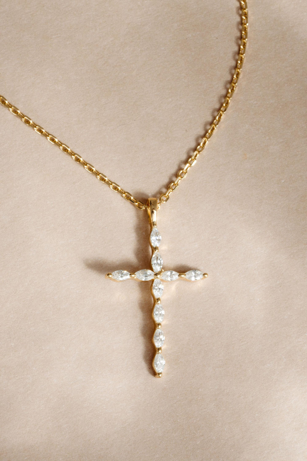 Christian Cross Necklace featuring Marquise Cut Cubic Zirconia Stones, Religious Necklace, Faith Necklace for Women, Cross Pendant