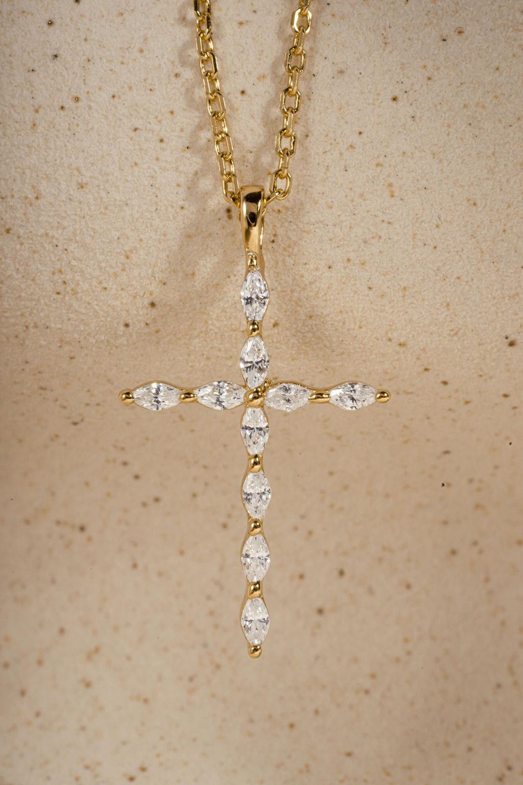 Christian Cross Necklace featuring Marquise Cut Cubic Zirconia Stones, Religious Necklace, Faith Necklace for Women, Cross Pendant