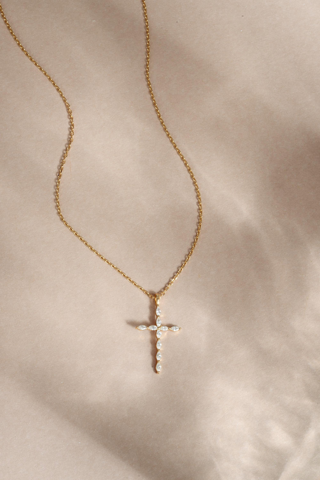 Christian Cross Necklace featuring Marquise Cut Cubic Zirconia Stones, Religious Necklace, Faith Necklace for Women, Cross Pendant