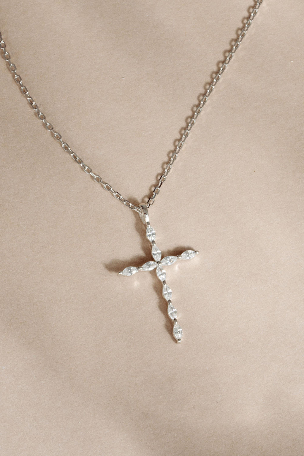 Christian Cross Necklace featuring Marquise Cut Cubic Zirconia Stones, Religious Necklace, Faith Necklace for Women, Cross Pendant