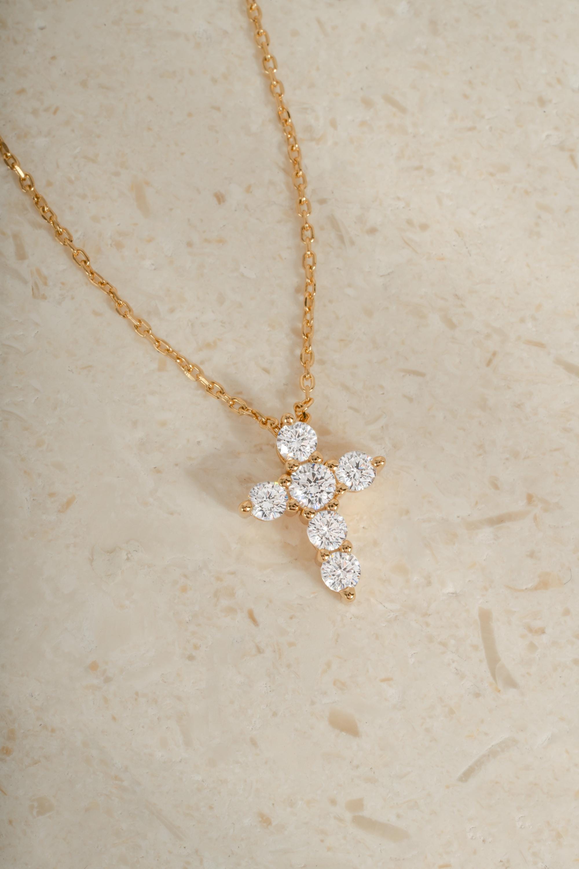 Diamond Studded Cross Necklace, Faith Necklace, Religious Jewelry, Adjustable Chain Christian Cross Pendant
