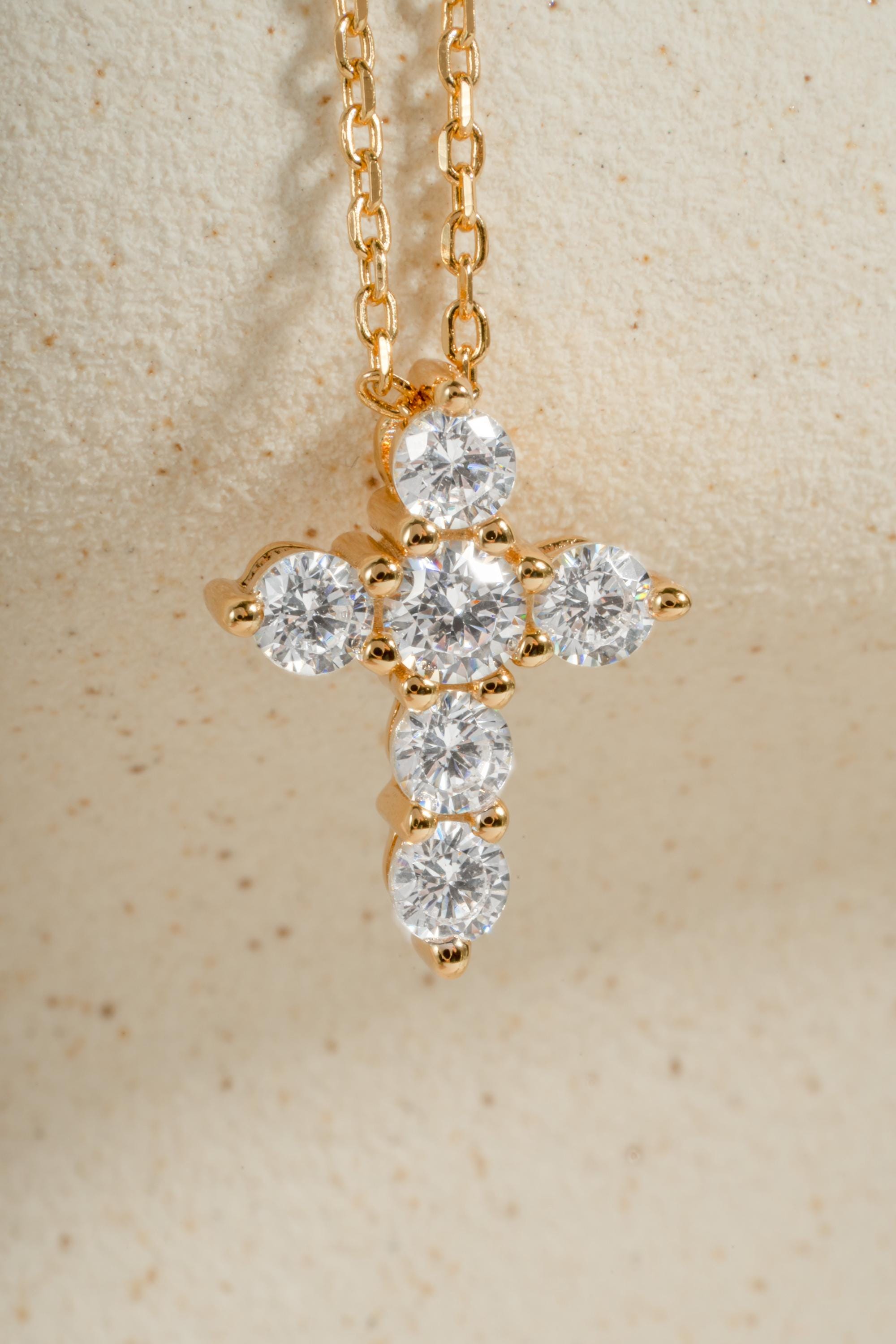 Diamond Studded Cross Necklace, Faith Necklace, Religious Jewelry, Adjustable Chain Christian Cross Pendant