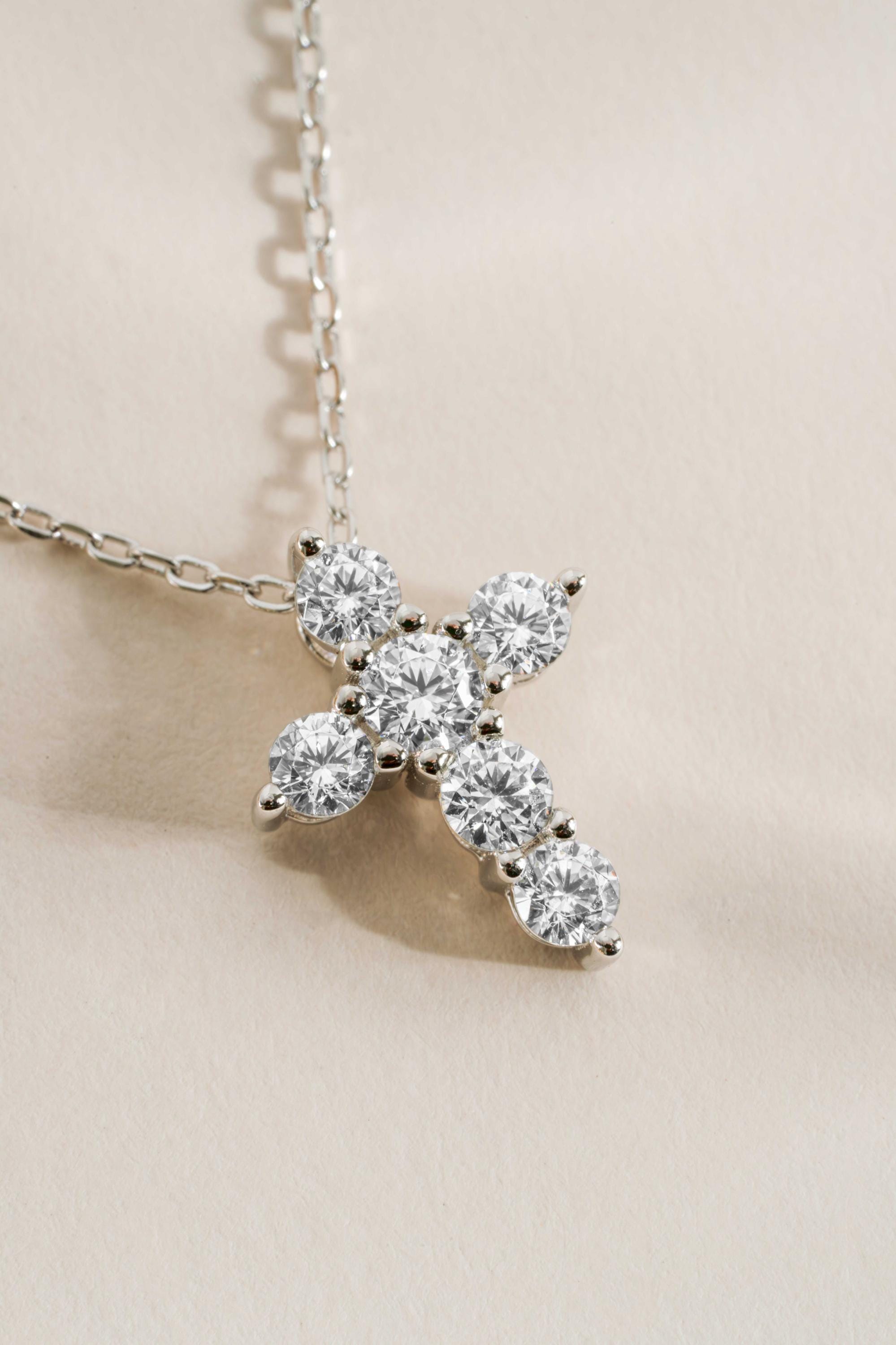 Diamond Studded Cross Necklace, Faith Necklace, Religious Jewelry, Adjustable Chain Christian Cross Pendant
