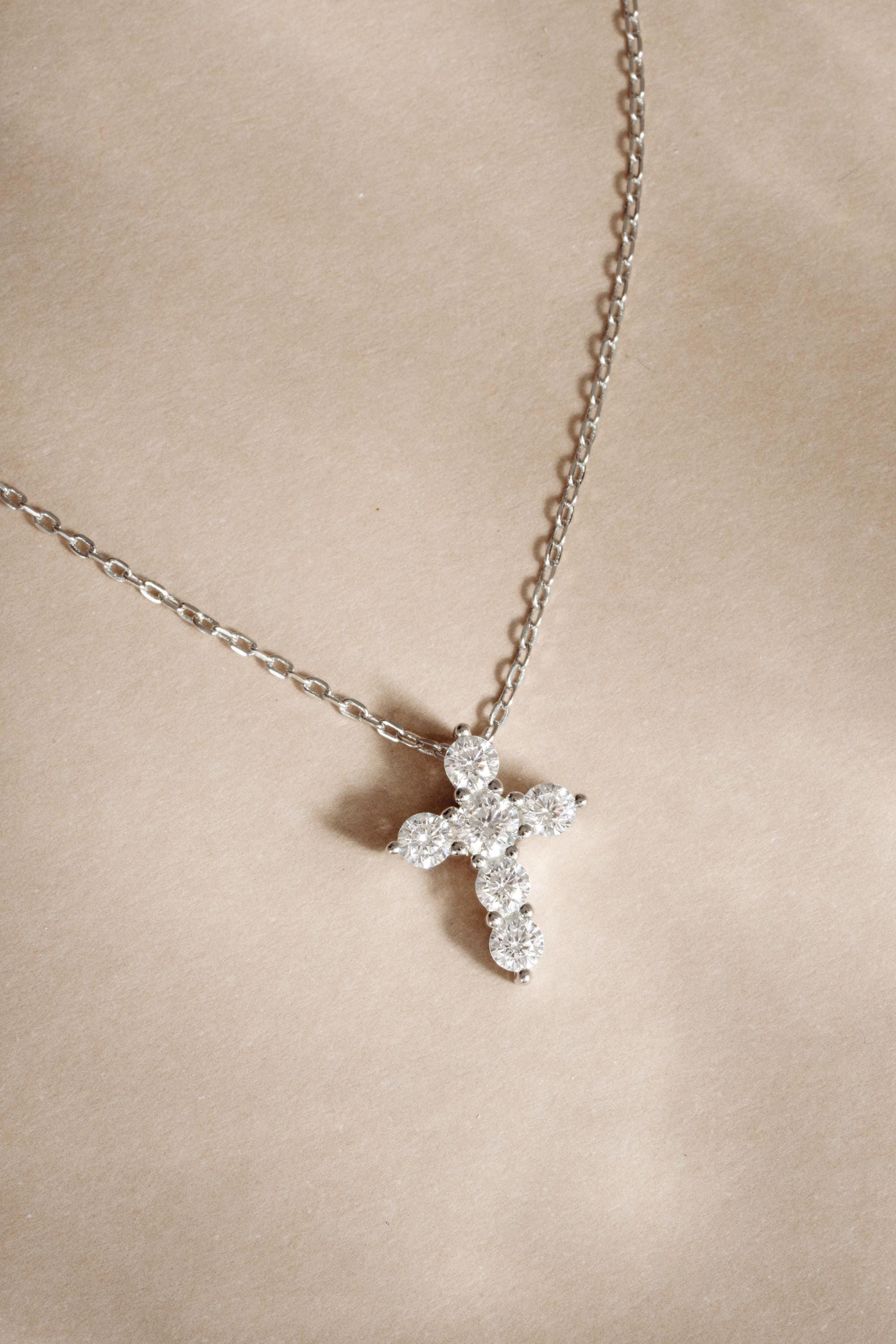 Diamond Studded Cross Necklace, Faith Necklace, Religious Jewelry, Adjustable Chain Christian Cross Pendant