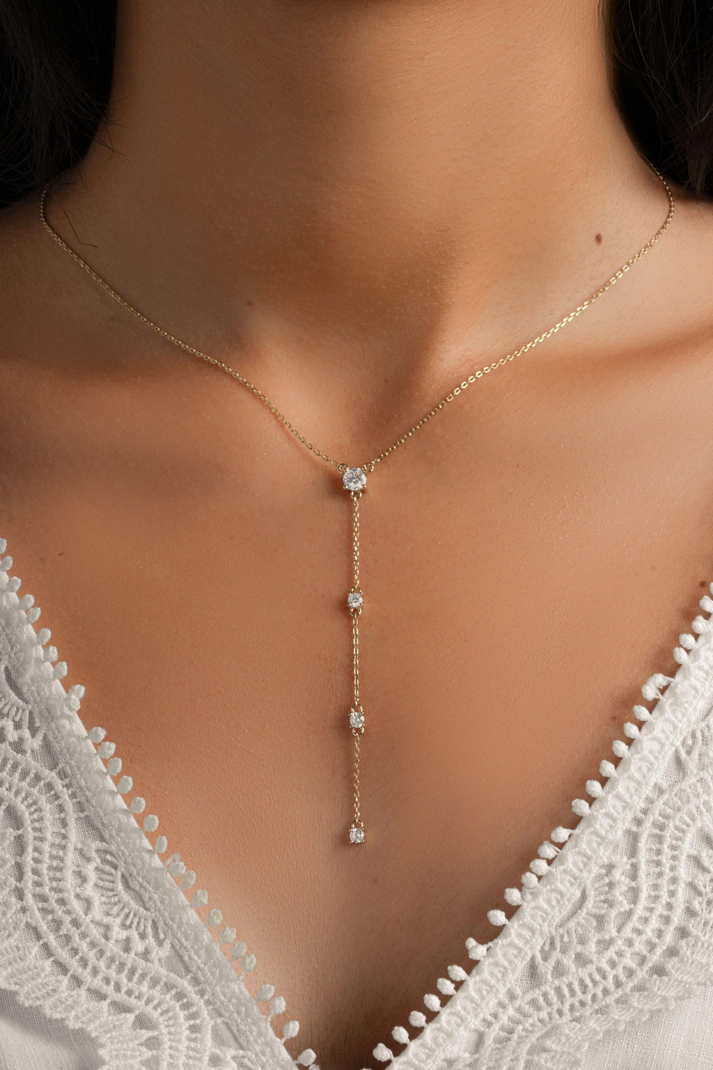 Diamond Lariat Necklace, Long Dainty Necklace, Minimalist Y Necklace, Adjustable Y Necklace