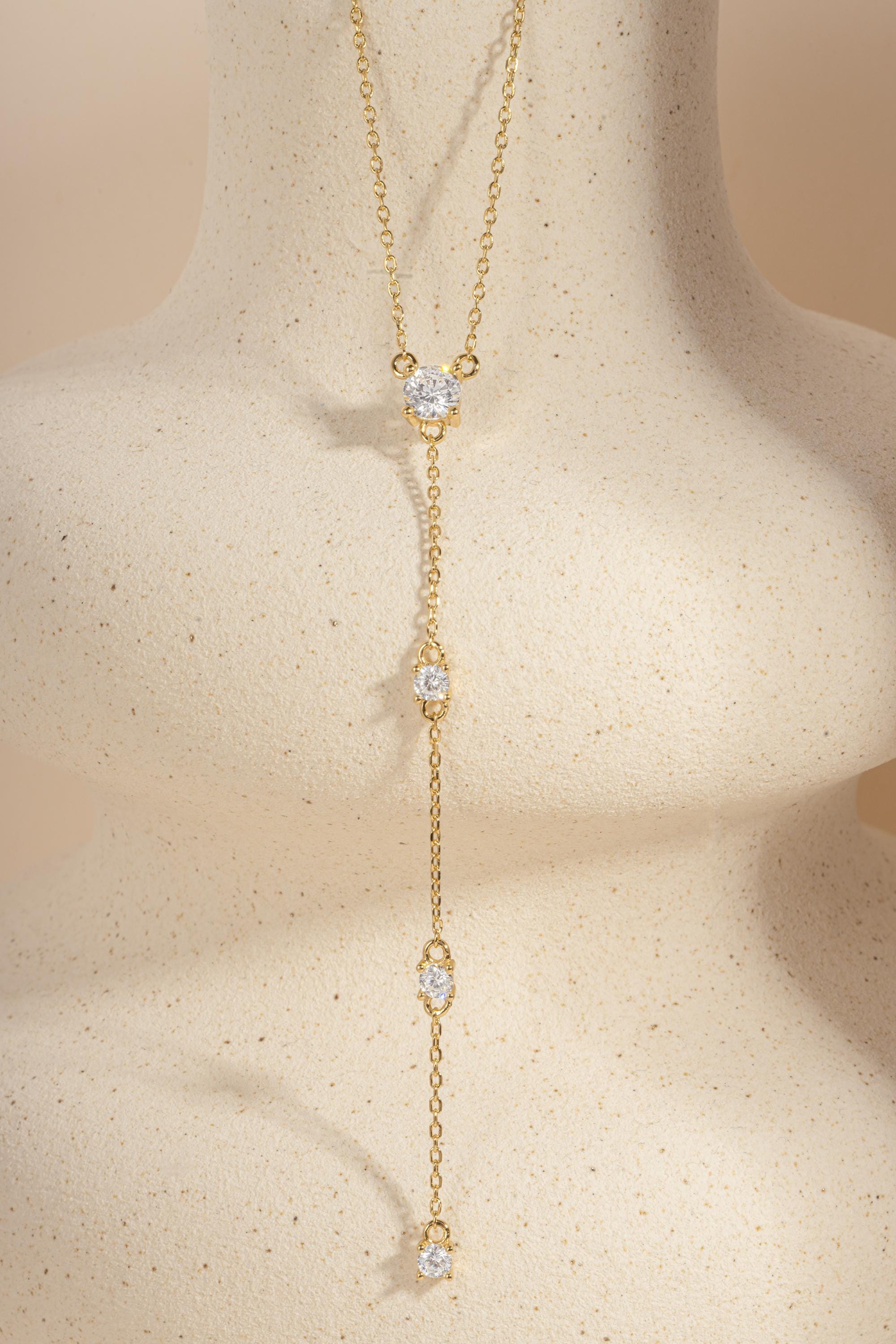 Diamond Lariat Necklace, Long Dainty Necklace, Minimalist Y Necklace, Adjustable Y Necklace