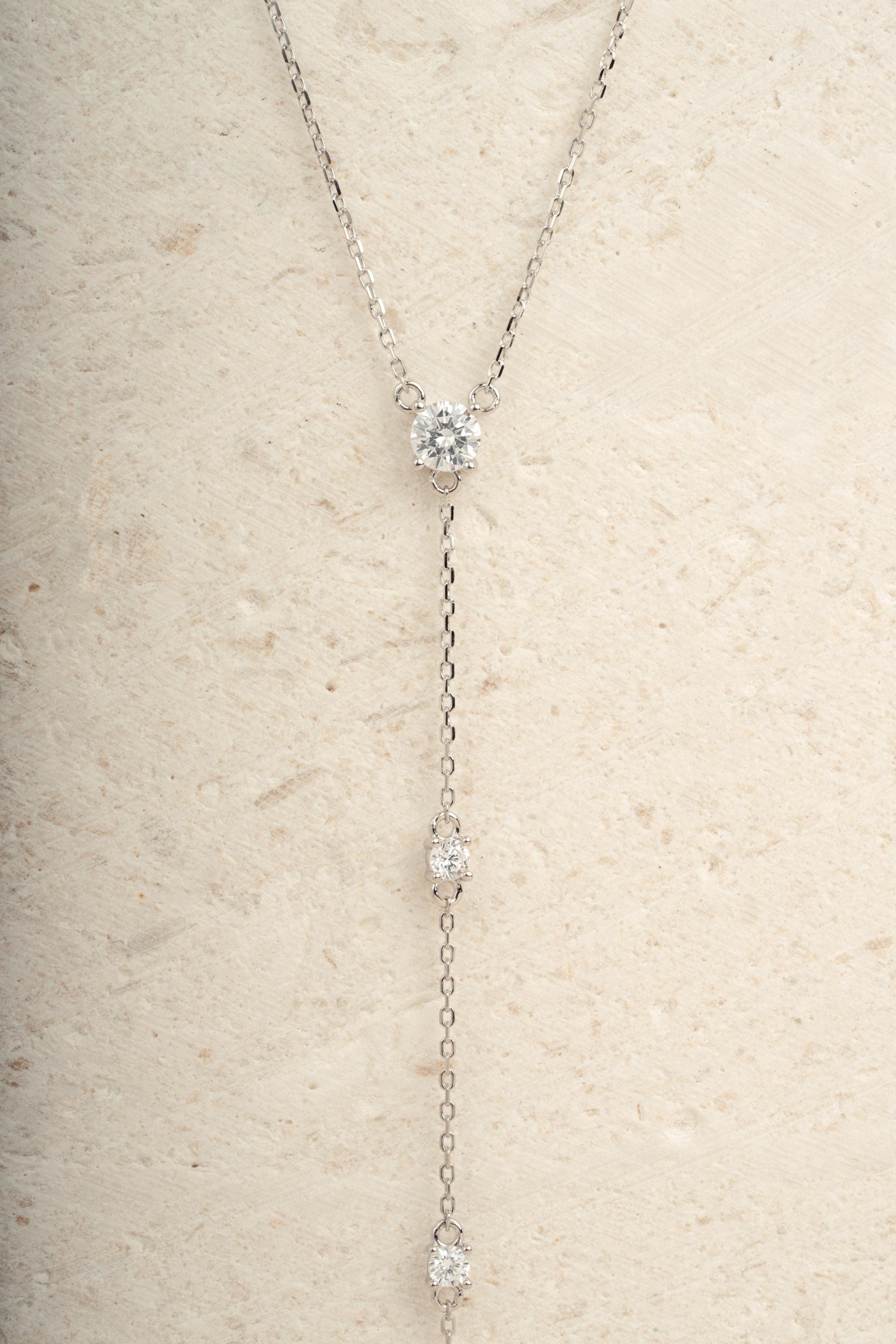 Diamond Lariat Necklace, Long Dainty Necklace, Minimalist Y Necklace, Adjustable Y Necklace