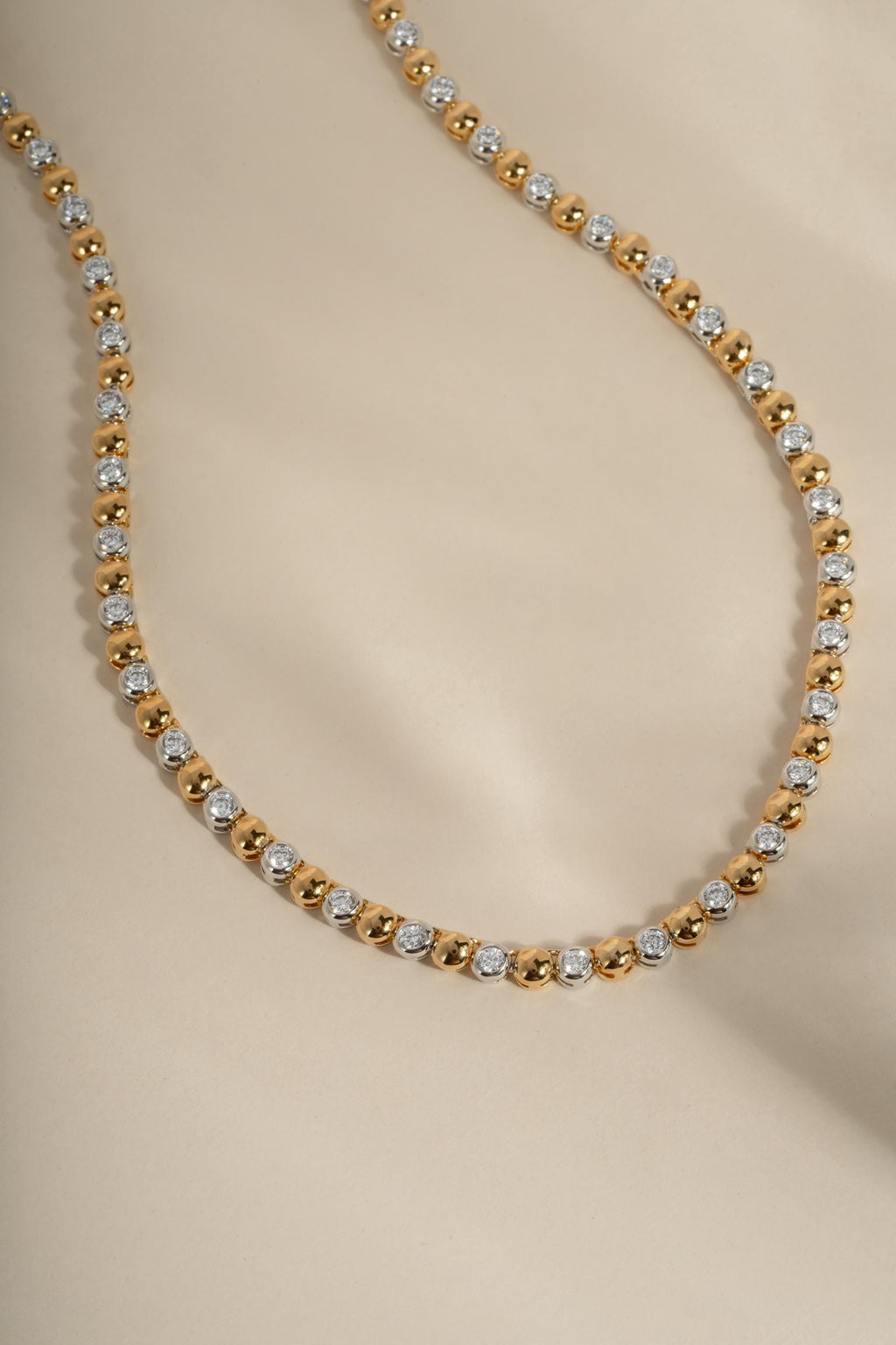 Mixed Metal Tennis Necklace by Sami Jewels, Two Tone Beaded Necklace, Statement Necklace, Diamond Tennis Necklace, Collar Necklace