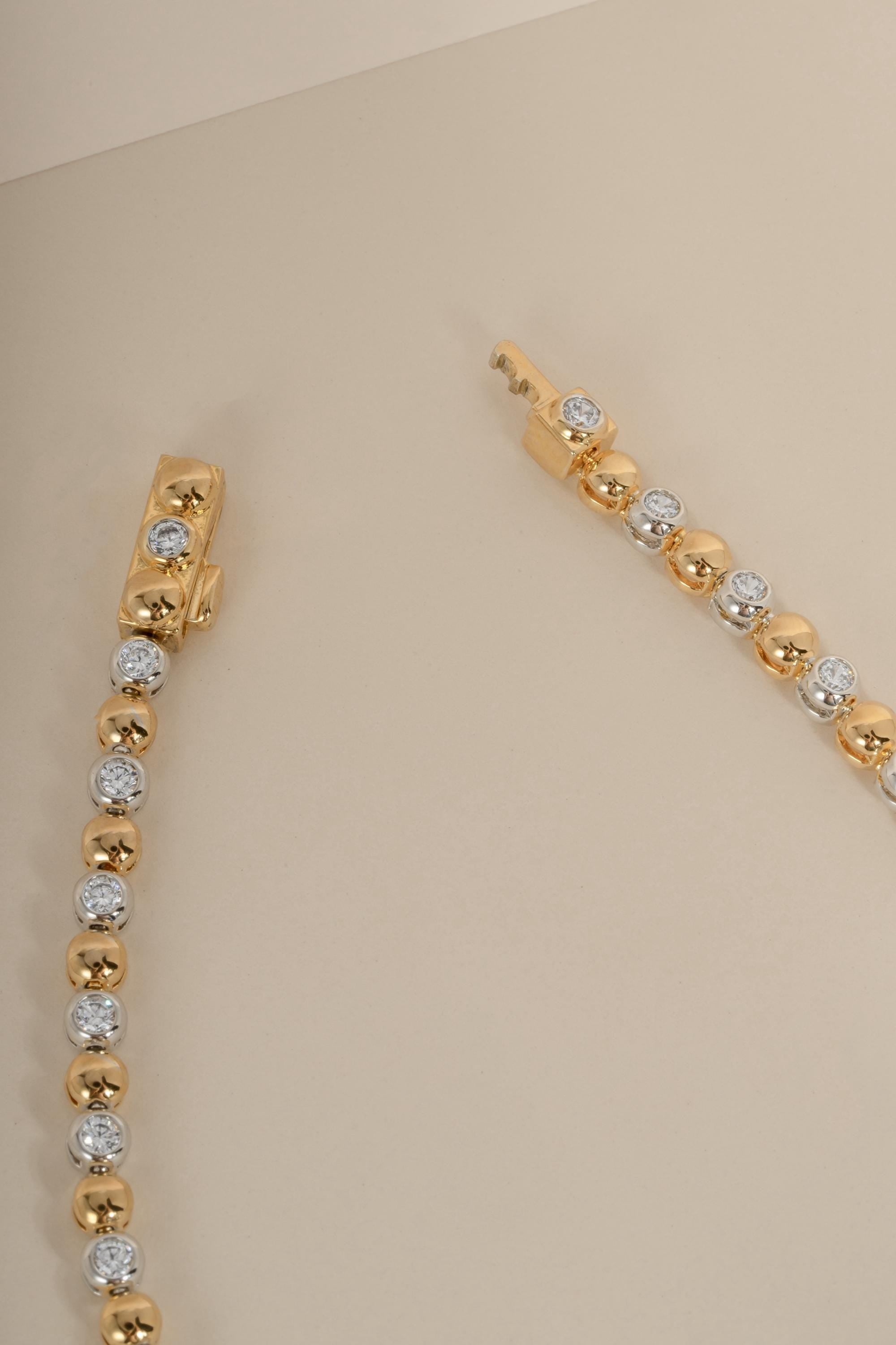 Mixed Metal Tennis Necklace by Sami Jewels, Two Tone Beaded Necklace, Statement Necklace, Diamond Tennis Necklace, Collar Necklace
