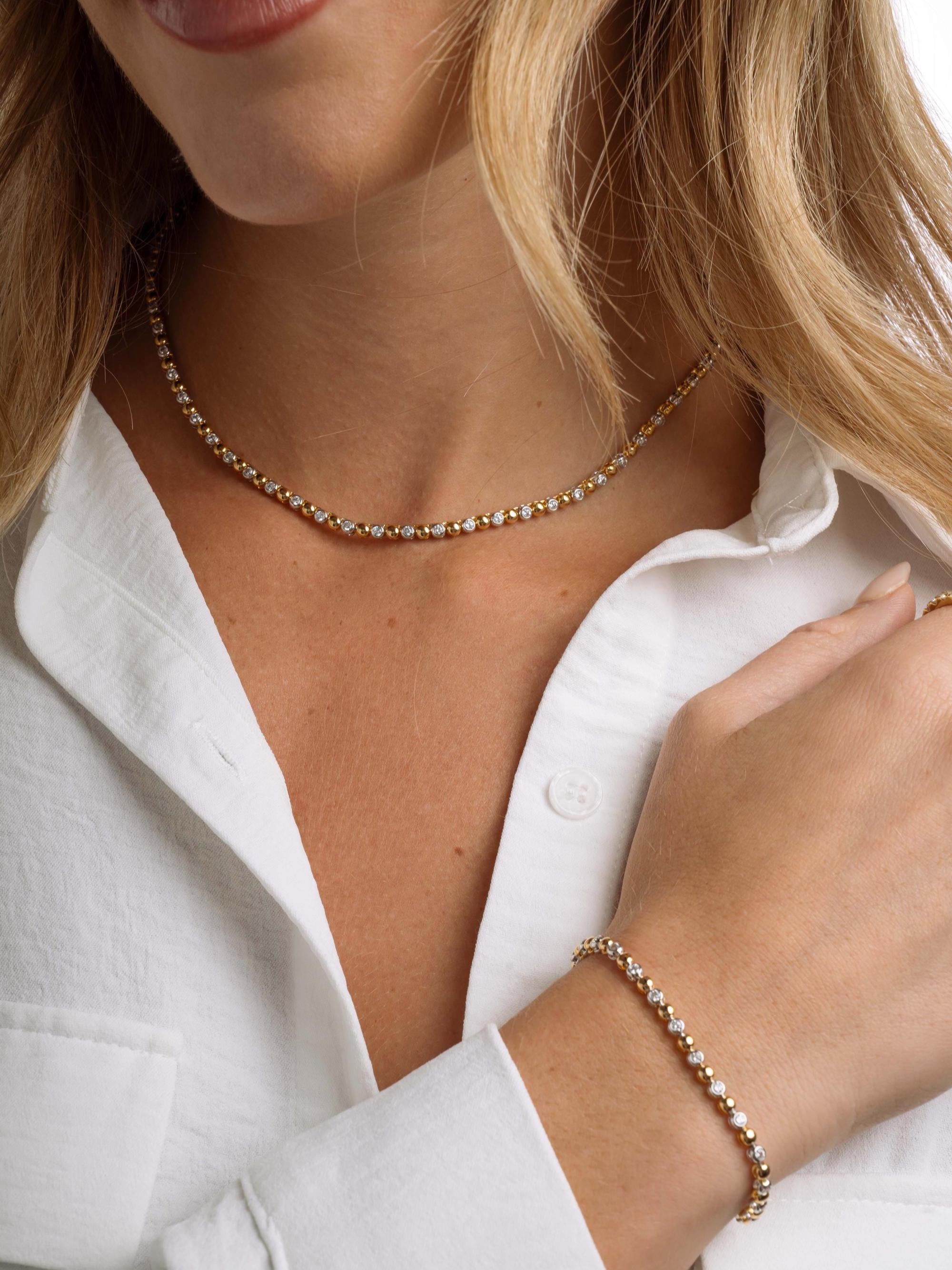 Mixed Metal Tennis Necklace by Sami Jewels, Two Tone Beaded Necklace, Statement Necklace, Diamond Tennis Necklace, Collar Necklace