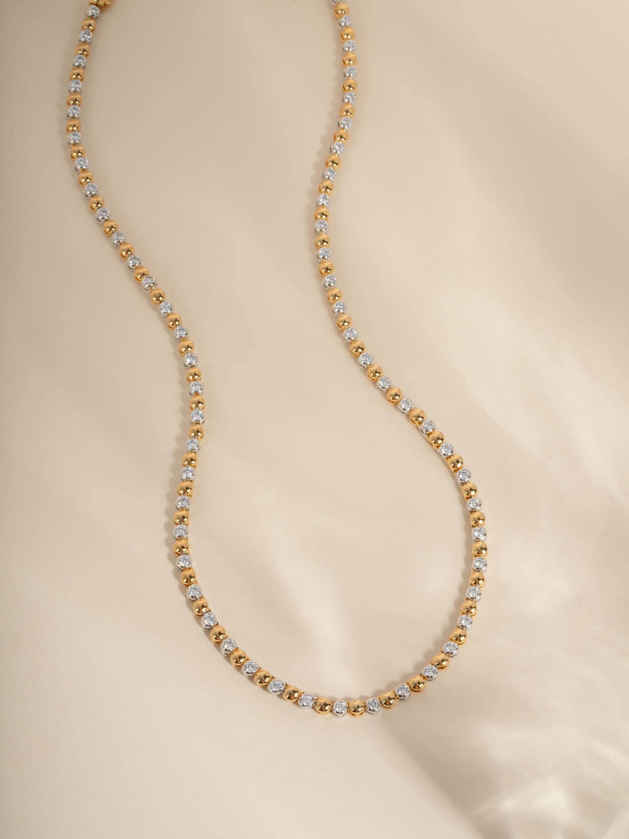 Mixed Metal Tennis Necklace by Sami Jewels, Two Tone Beaded Necklace, Statement Necklace, Diamond Tennis Necklace, Collar Necklace