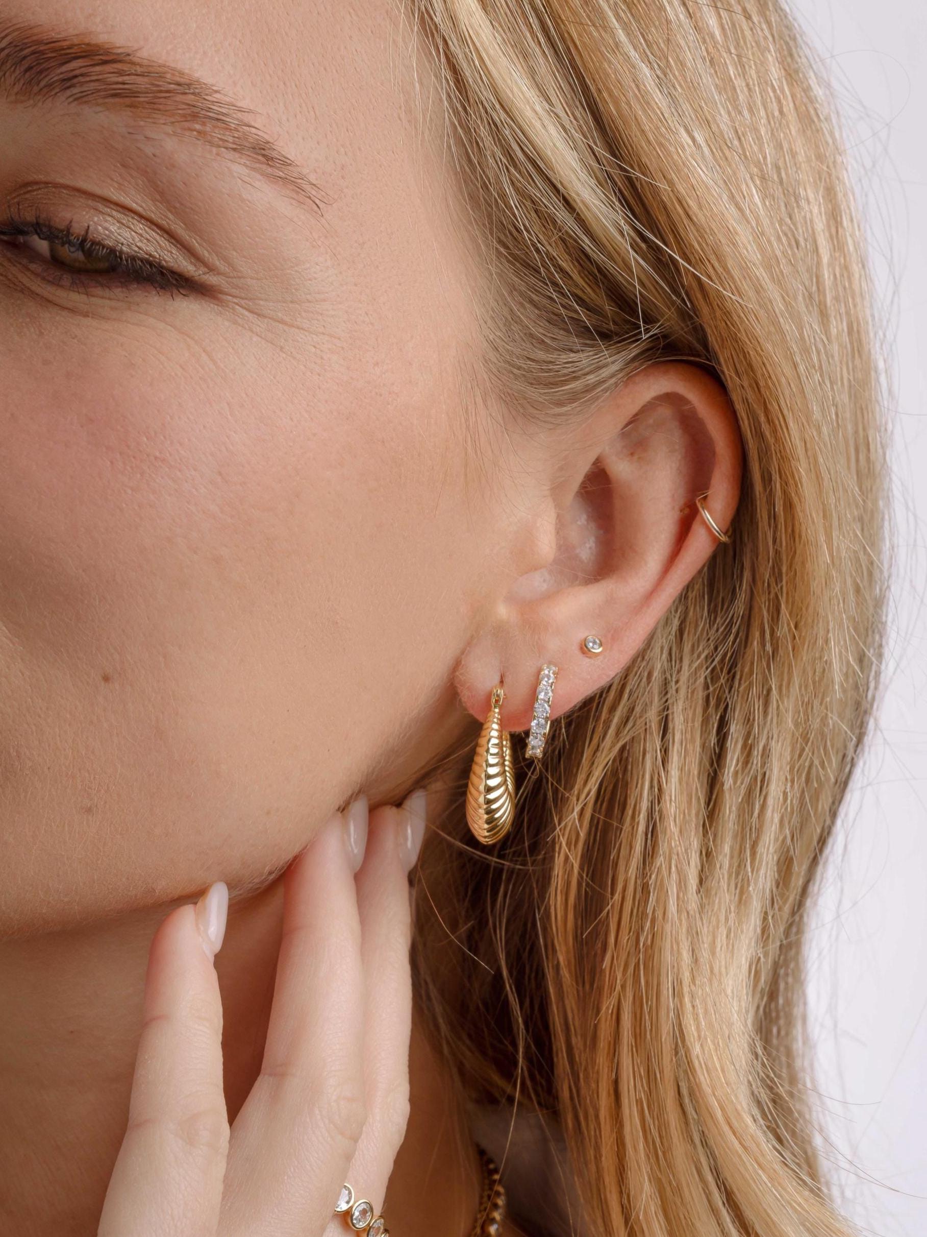 Chunky Ribbed Hoop Earrings by Sami Jewels, Vintage Earrings, Statement Earrings, Trendy Hoops, Dome Hoop Earrings